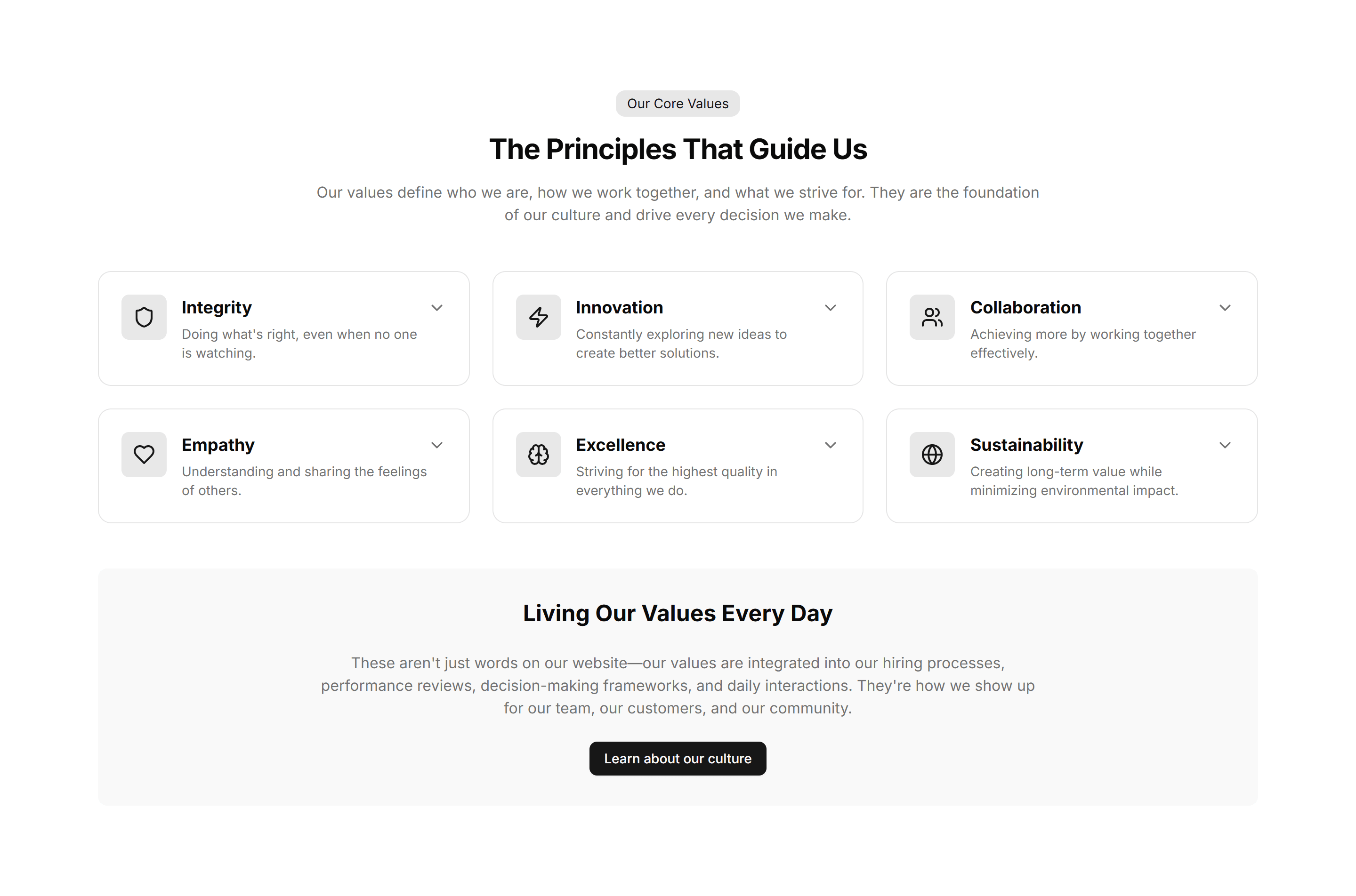 Marketing (Legacy) About Section: Brand Values