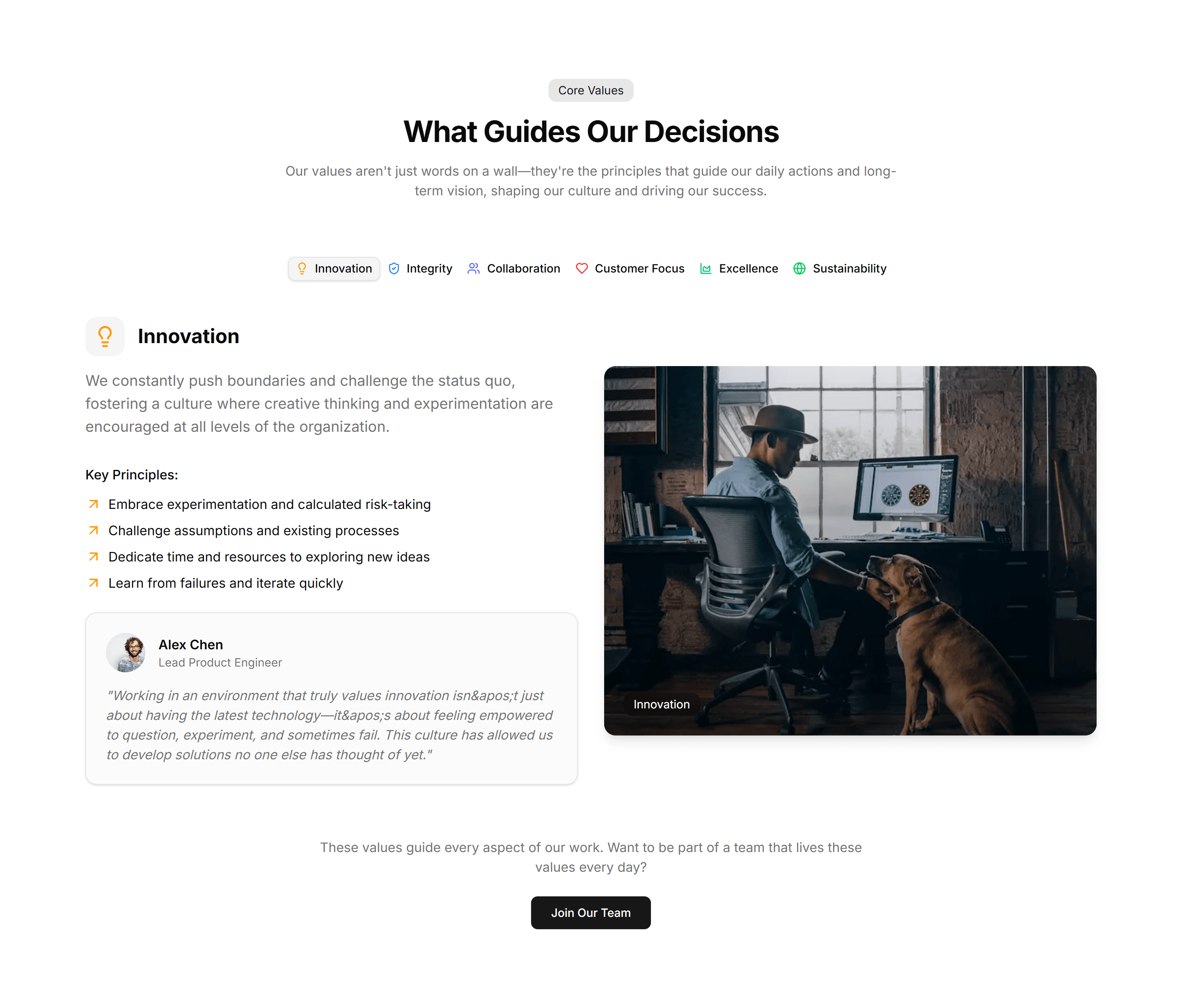 Marketing (Legacy) About Section: Company Values