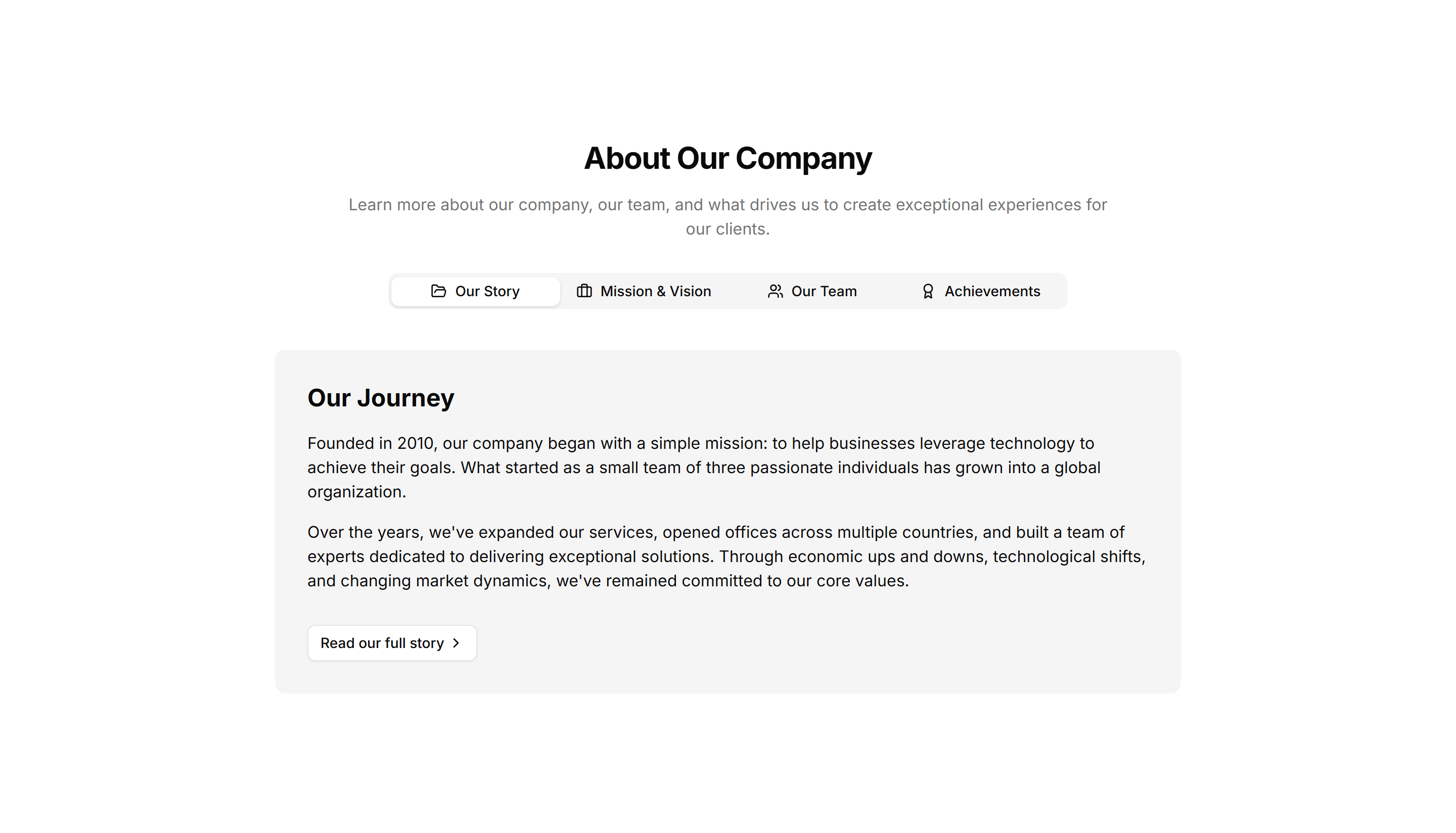 Marketing (Legacy) About Section: Tabs