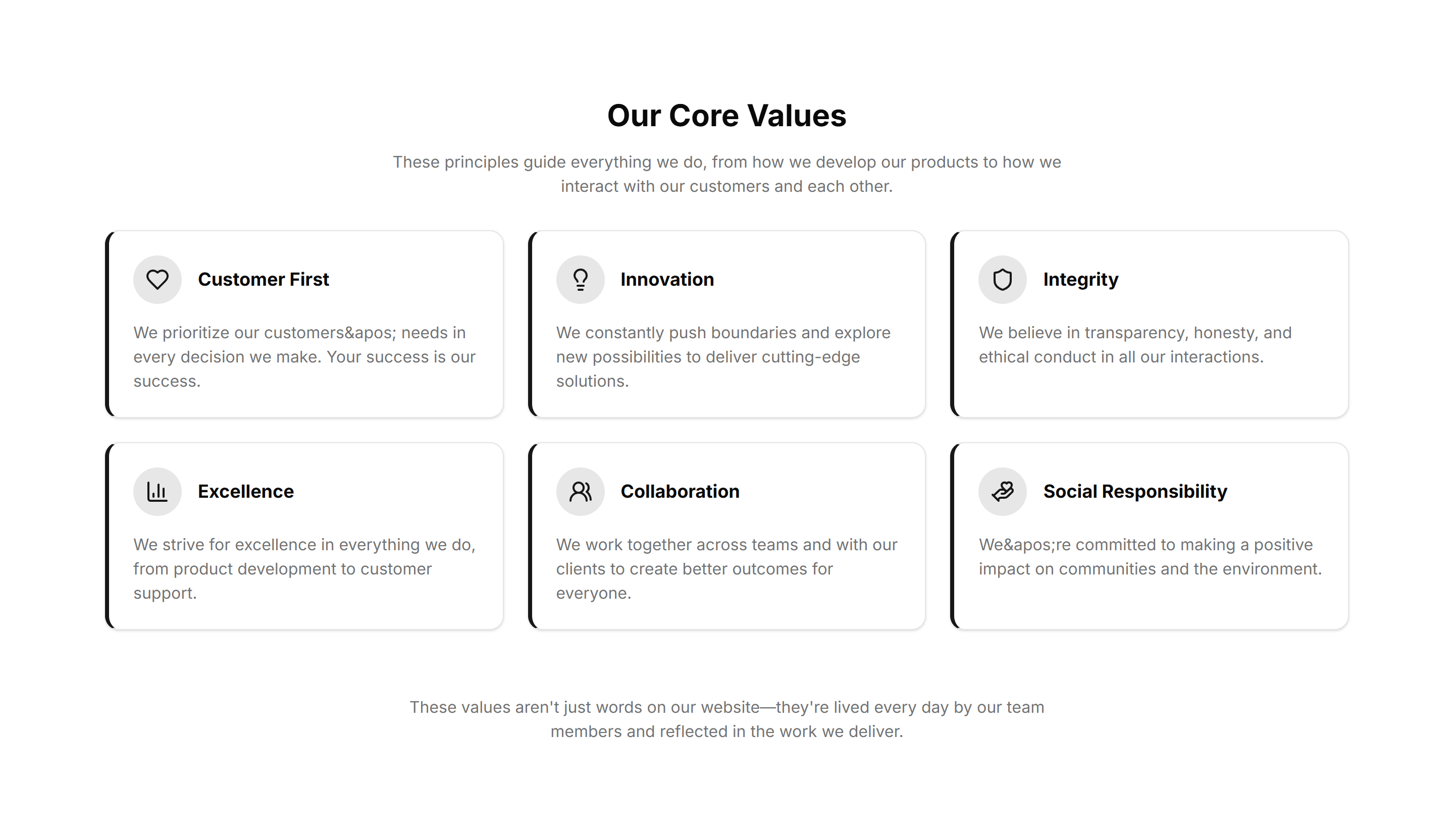 Marketing (Legacy) About Section: Values