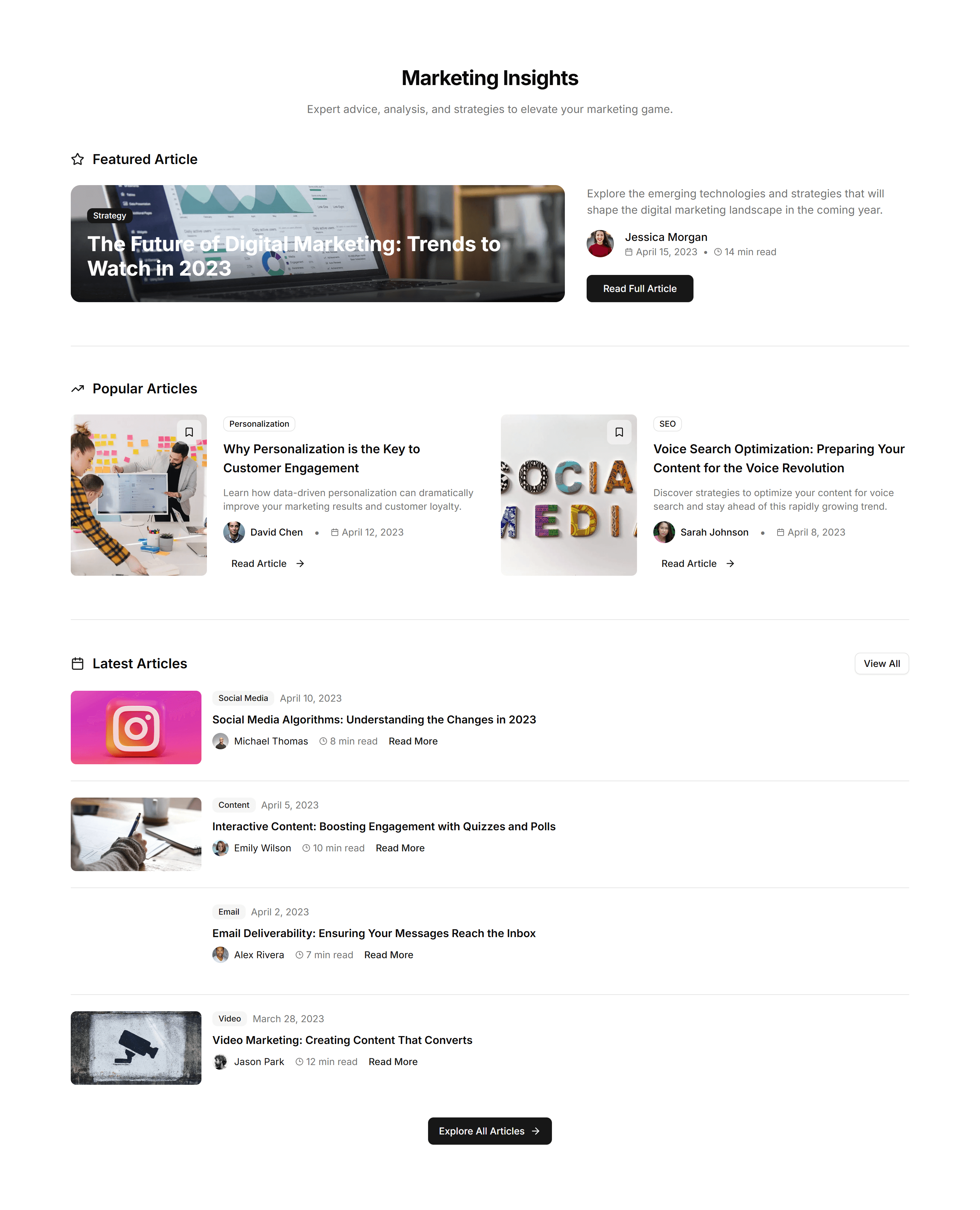 Marketing (Legacy) Blog Section: Featured List