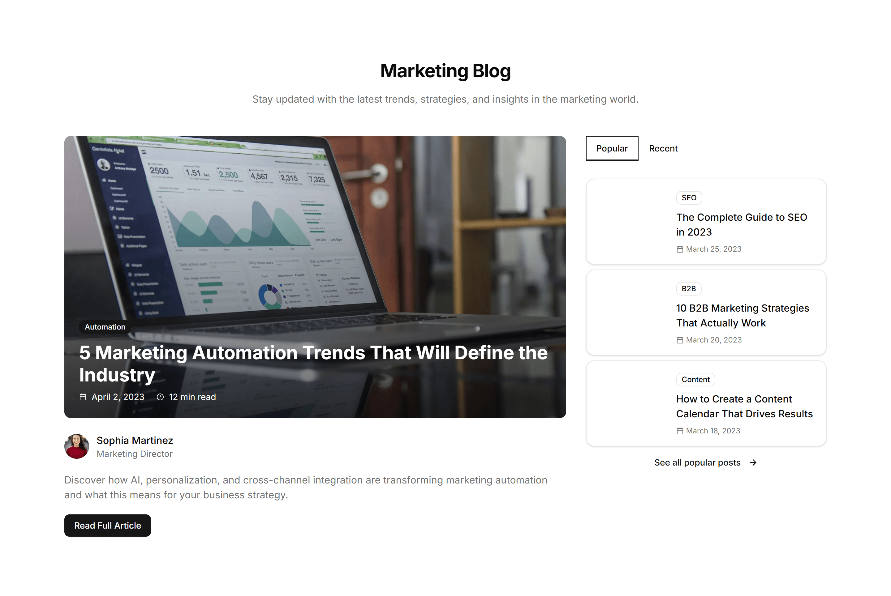 Marketing (Legacy) Blog Section: Featured With Sidebar