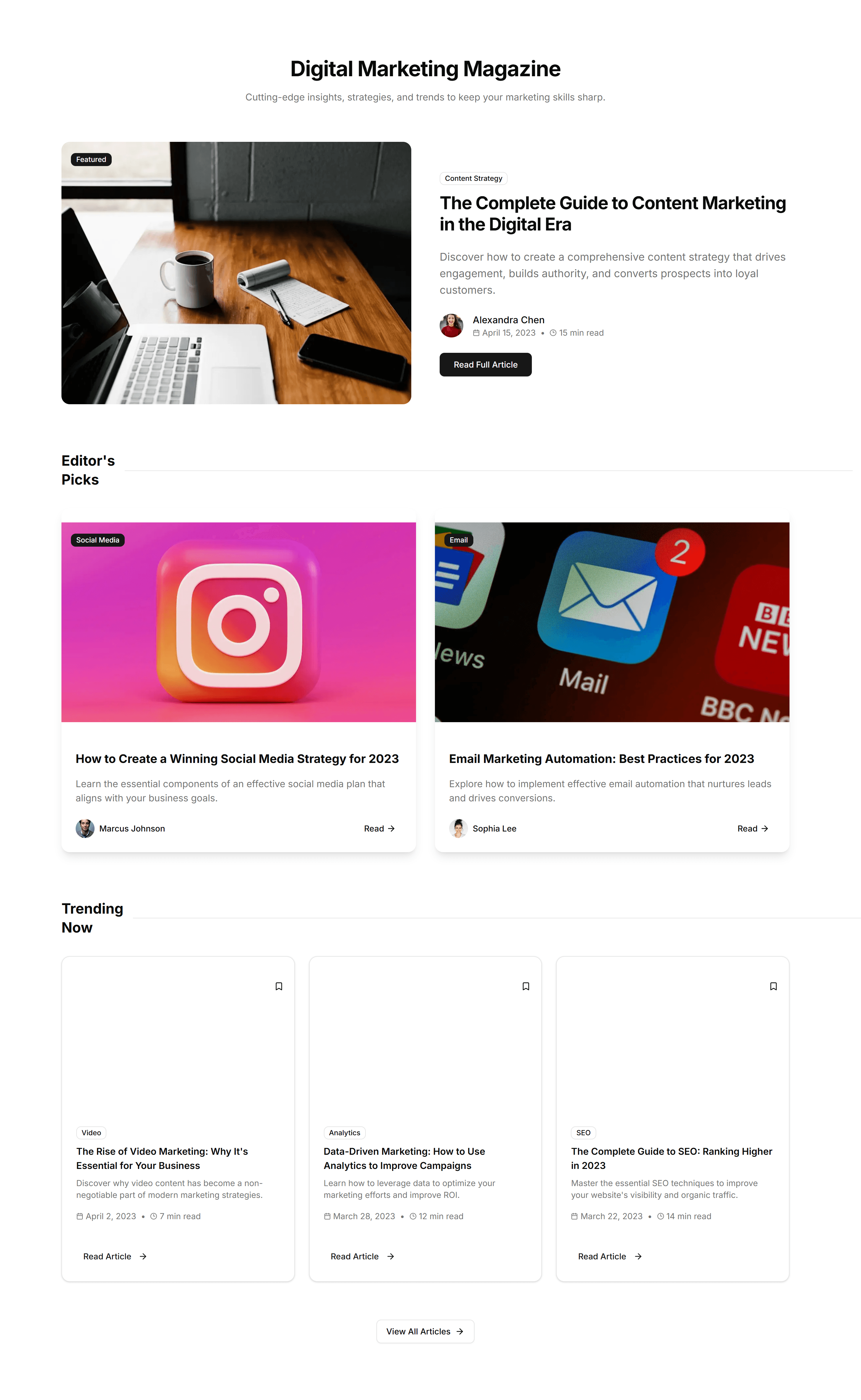 Marketing (Legacy) Blog Section: Magazine Layout
