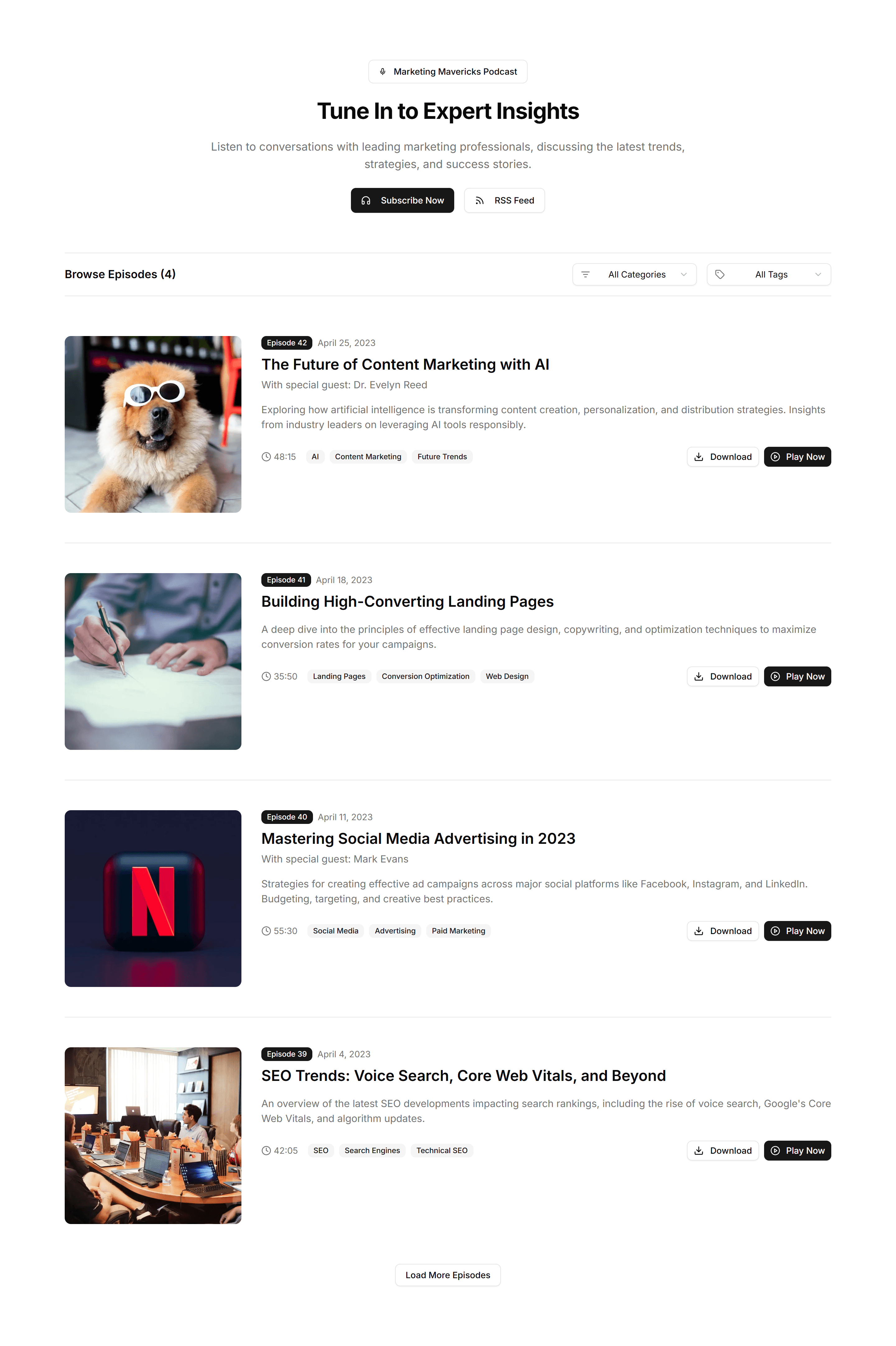 Marketing (Legacy) Blog Section: Podcast List