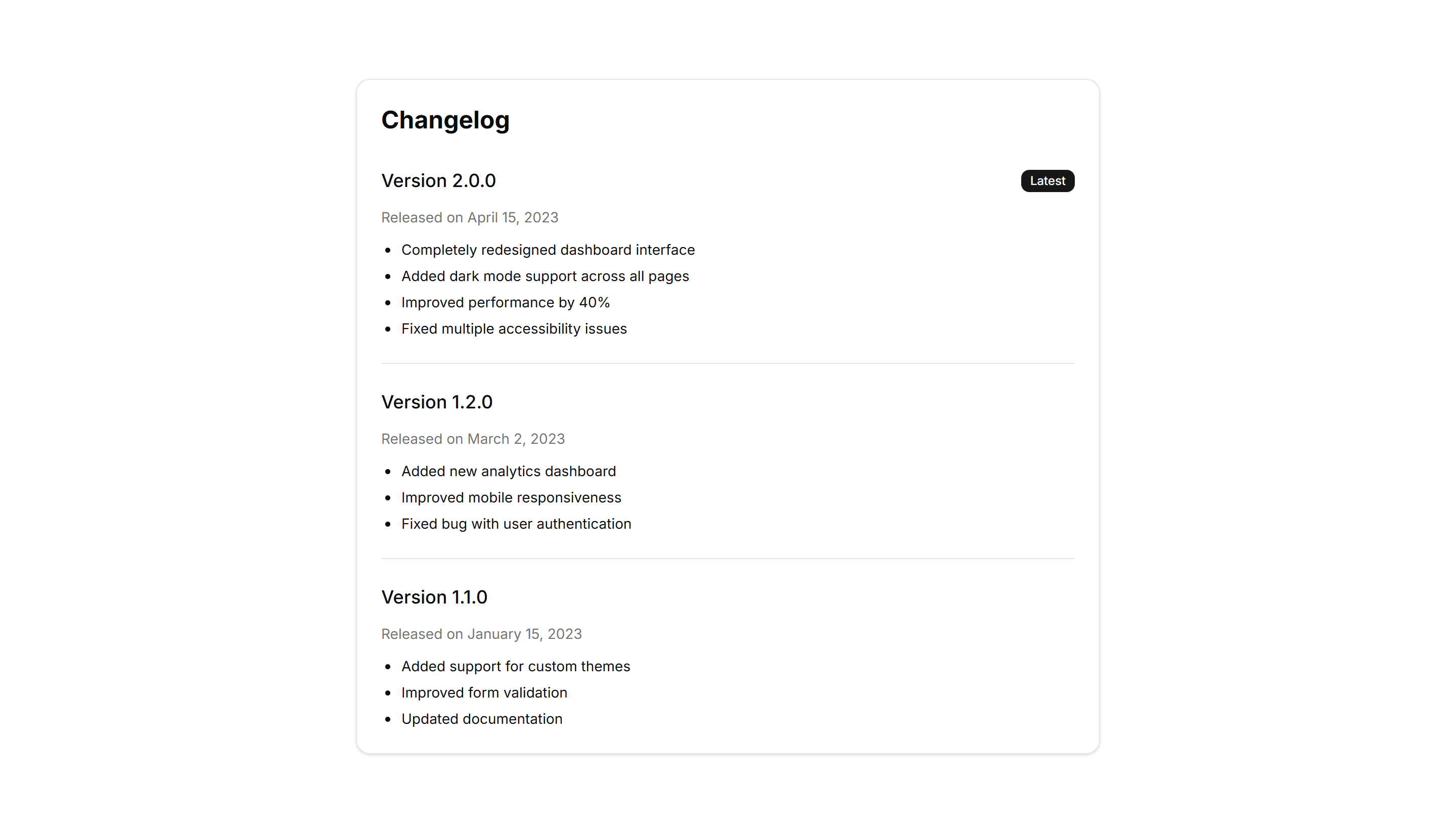 Marketing (Legacy) Changelog: Basic Changelog