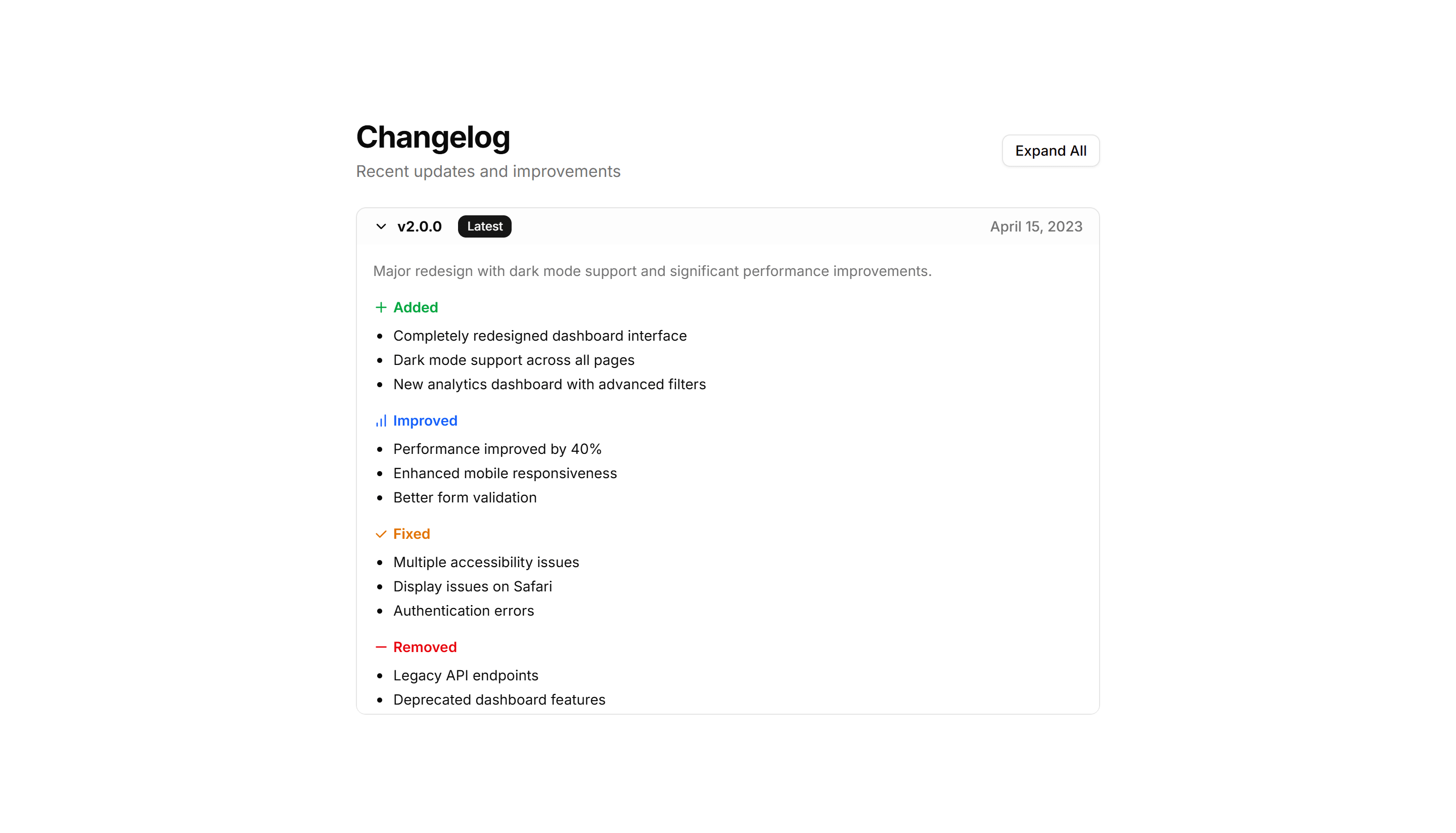 Marketing (Legacy) Changelog: Compact Changelog