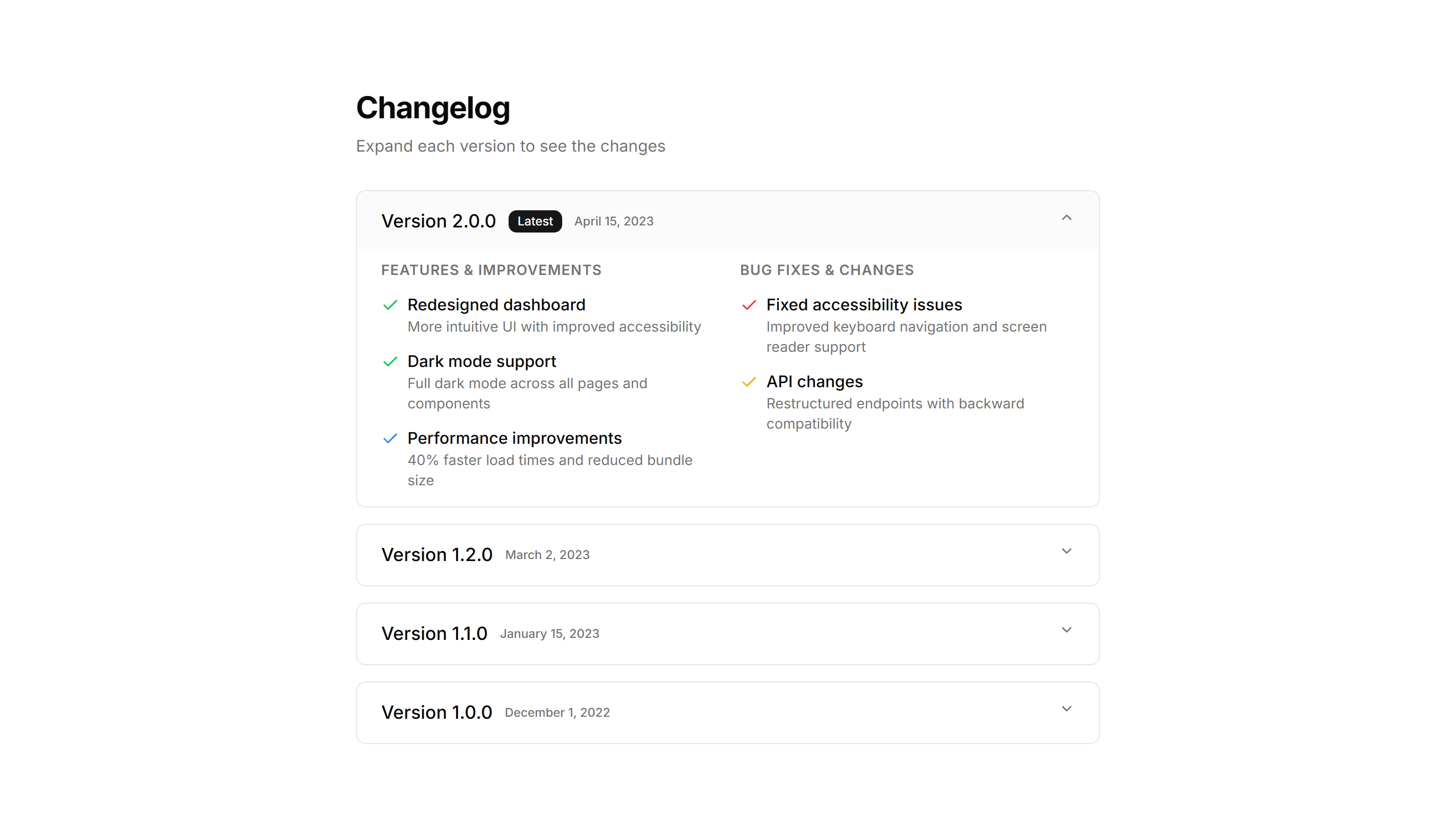 Marketing (Legacy) Changelog: Expandable Changelog