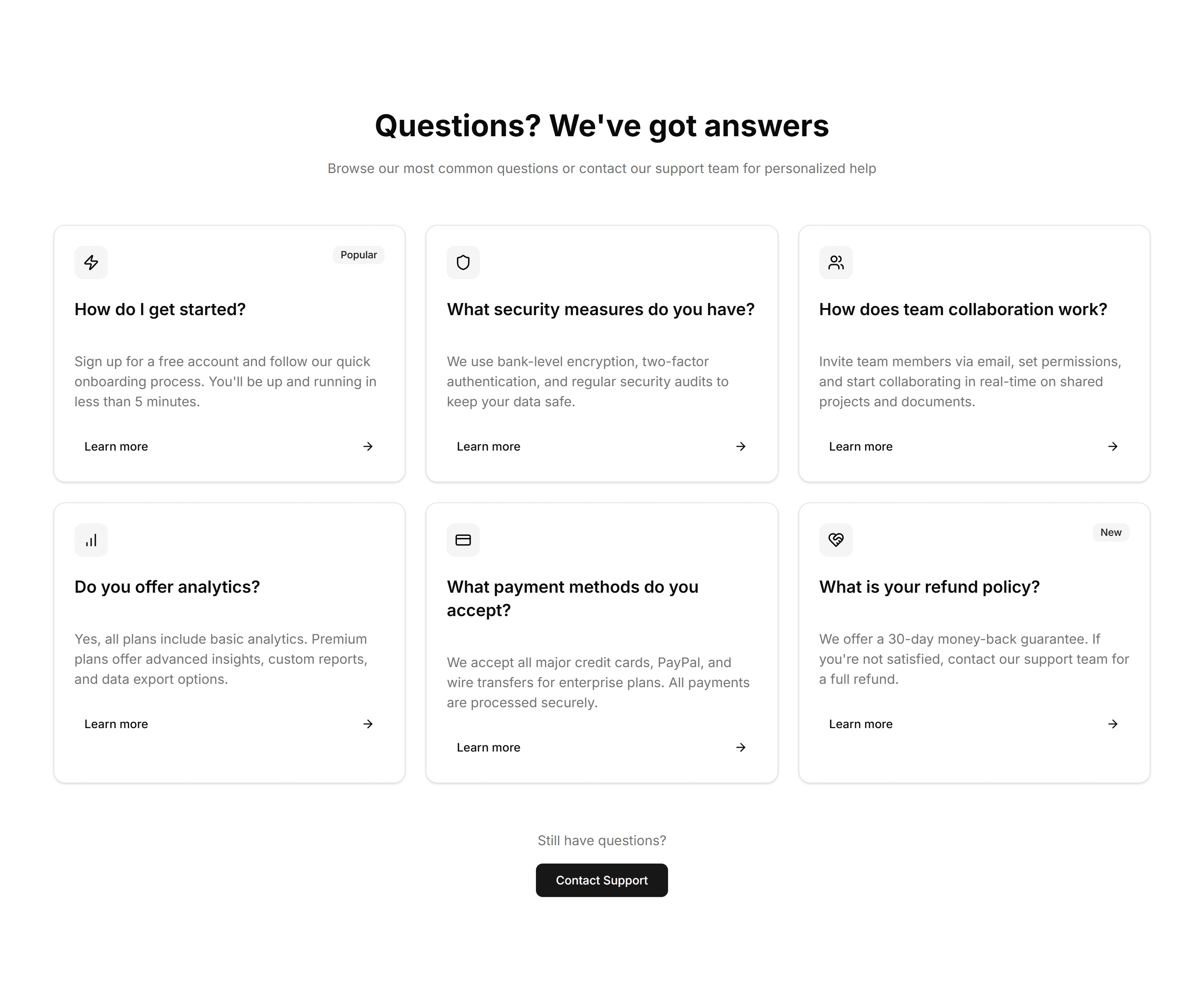 Marketing (Legacy) FAQ Section: Card Grid