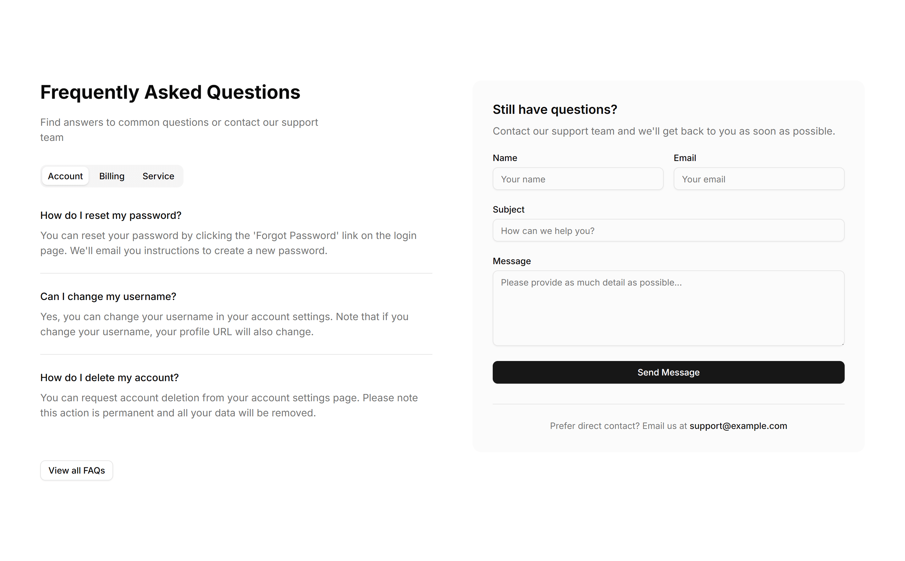 Marketing (Legacy) FAQ Section: Contact Form