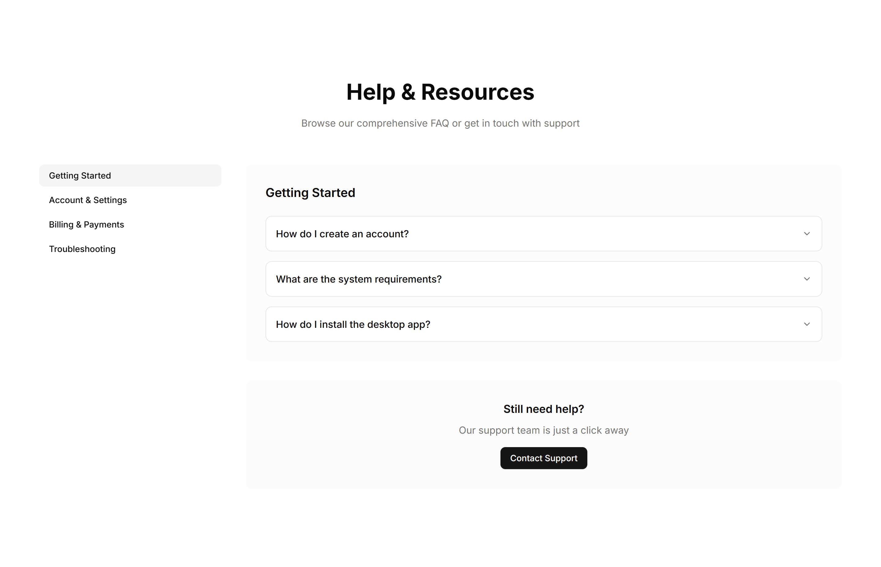 Marketing (Legacy) FAQ Section: Sidebar Navigation