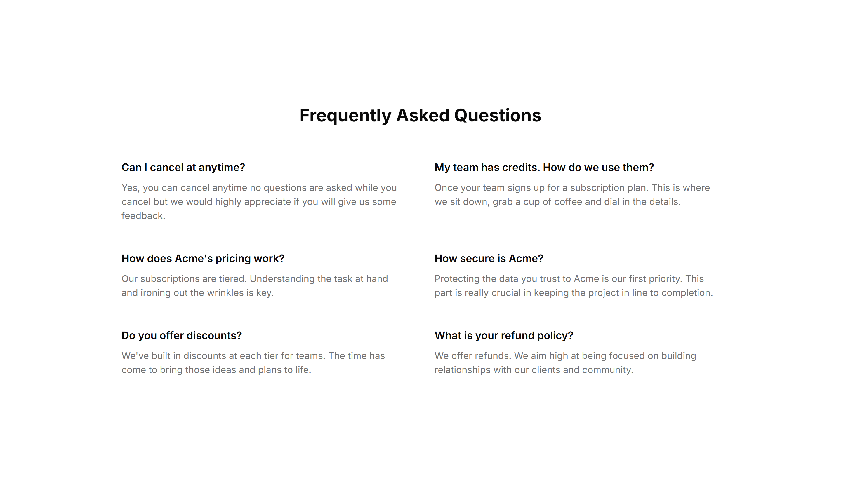 Marketing (Legacy) FAQ Section: Simple 2 Cols Grid