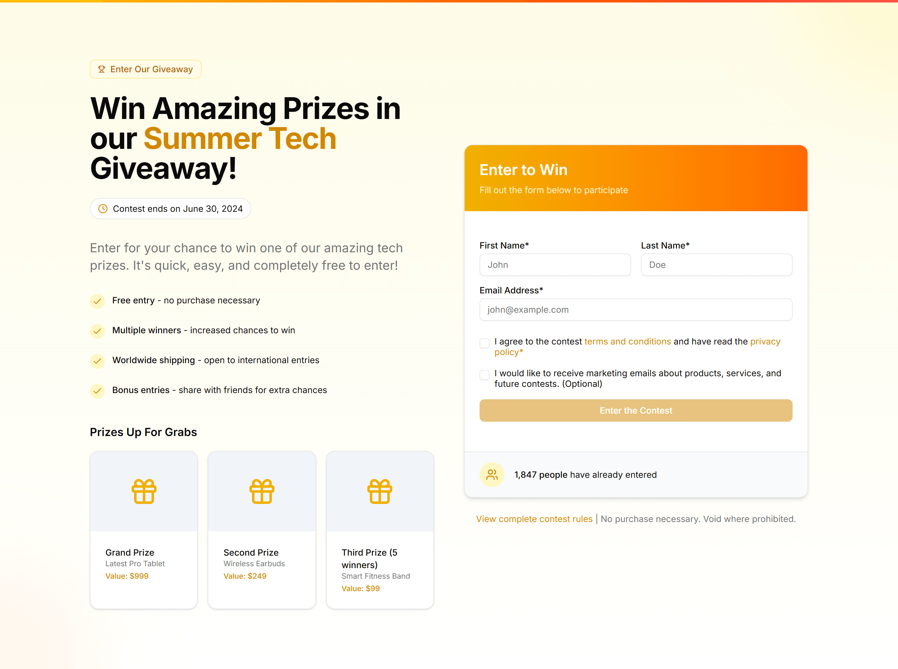 Marketing (Legacy) Hero Form: Contest Entry Form