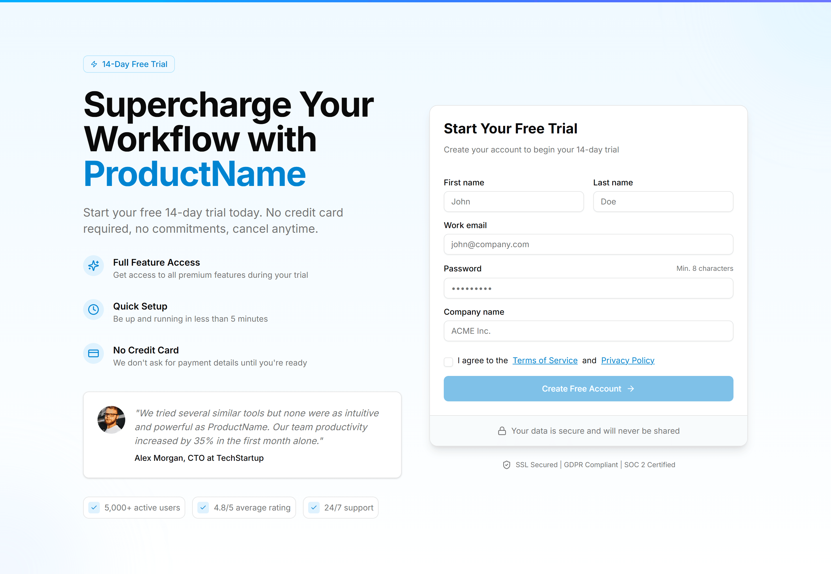 Marketing (Legacy) Hero Form: Free Trial Signup Form
