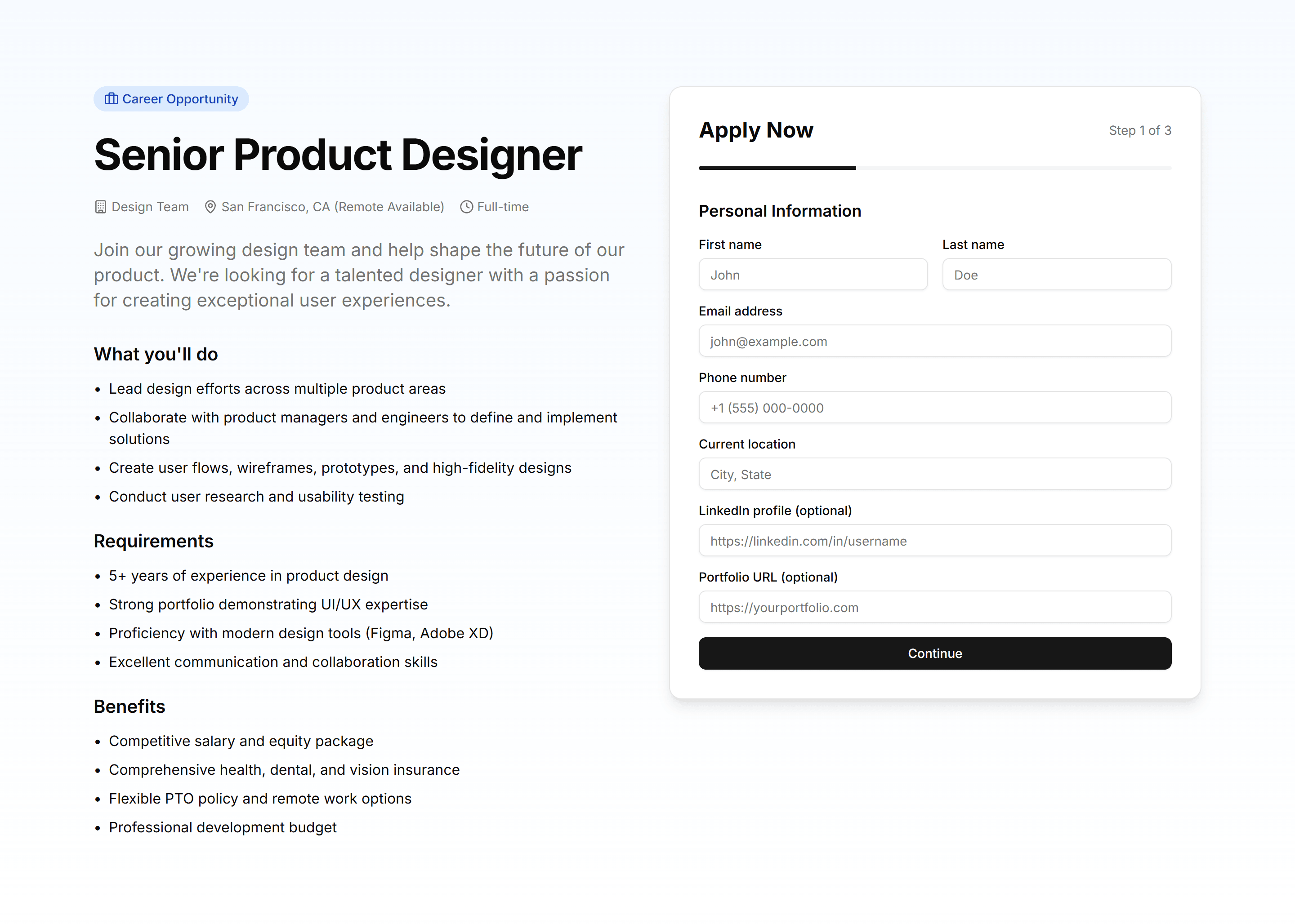 Marketing (Legacy) Hero Form: Job Application Form