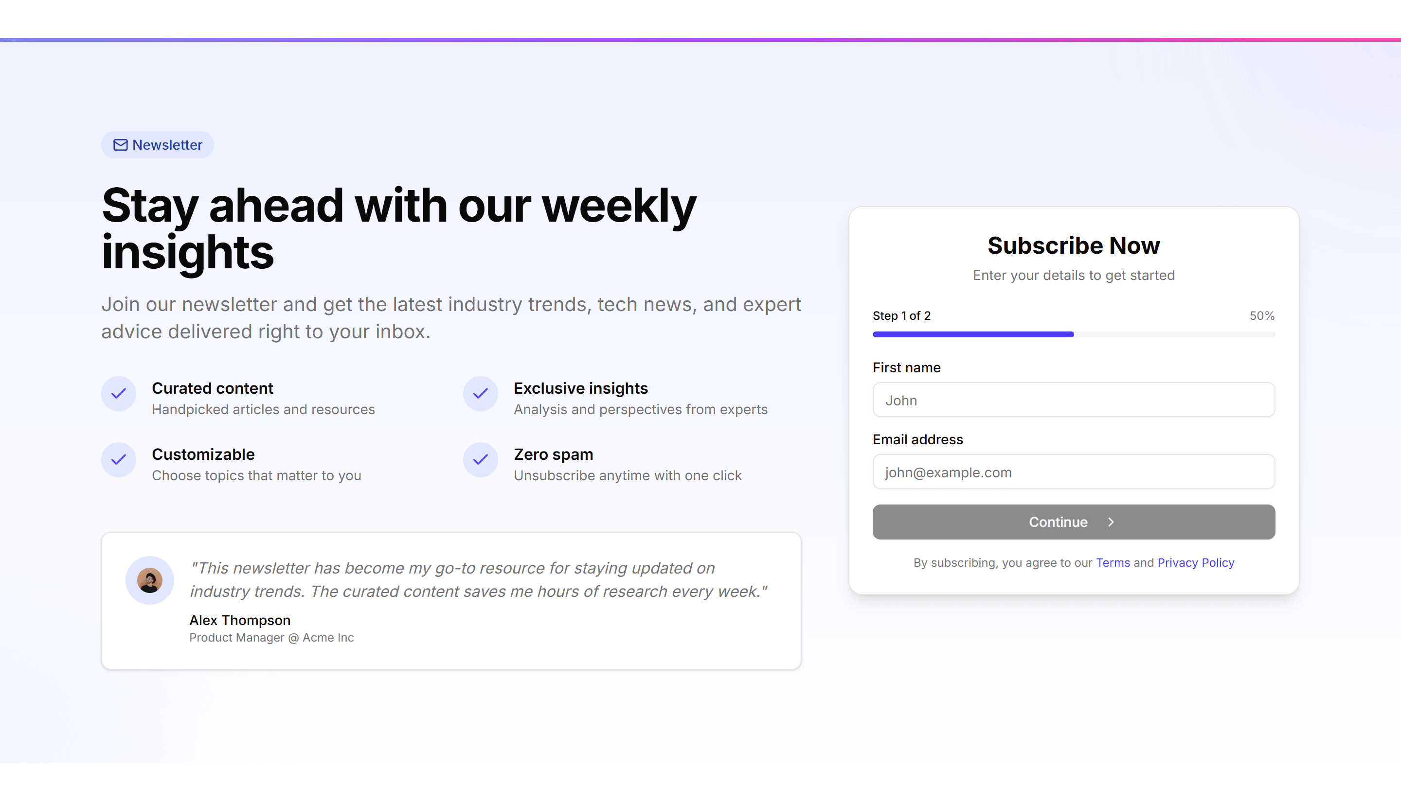 Marketing (Legacy) Hero Form: Newsletter Subscription