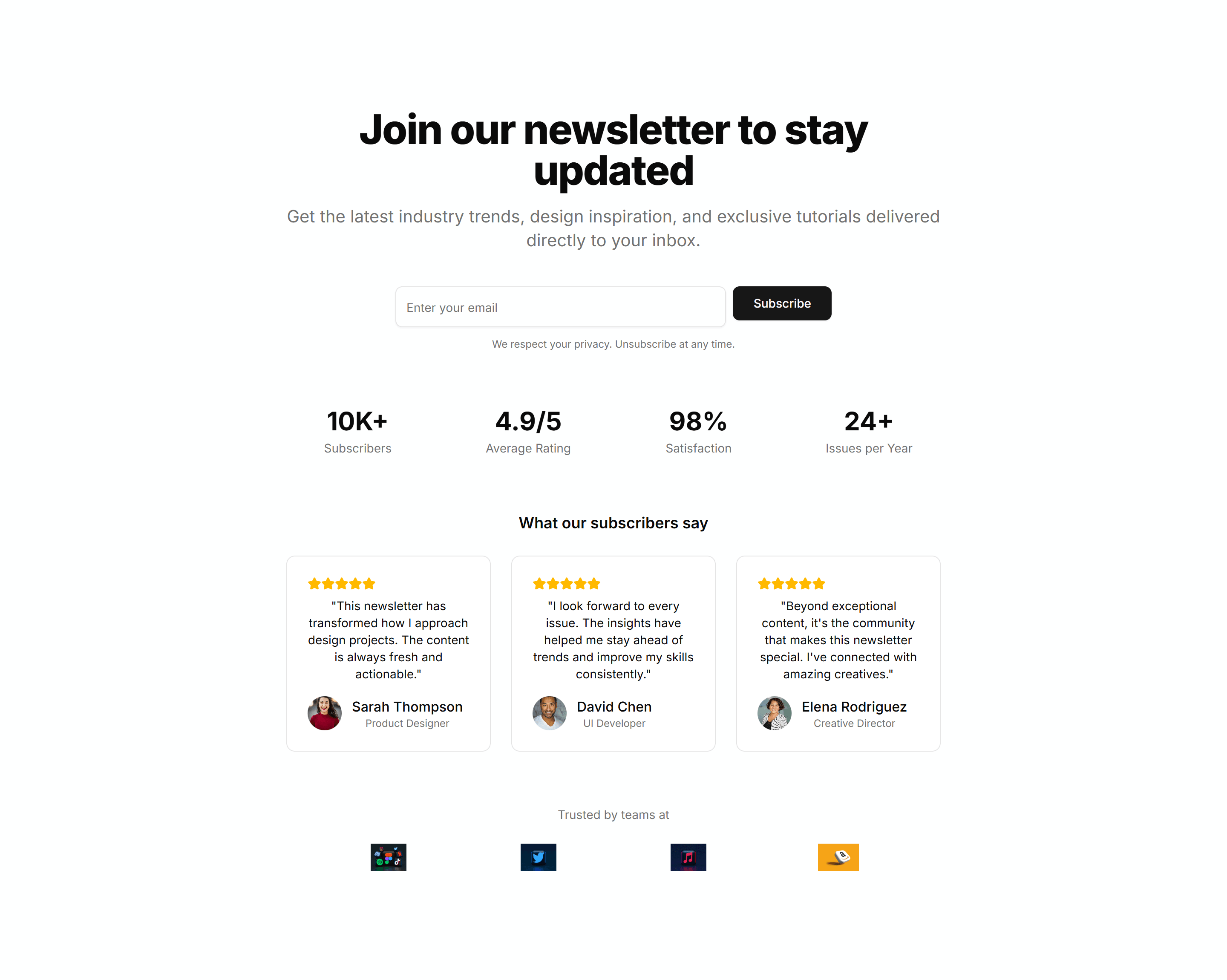 Marketing (Legacy) Hero Form: Newsletter With Social Proof