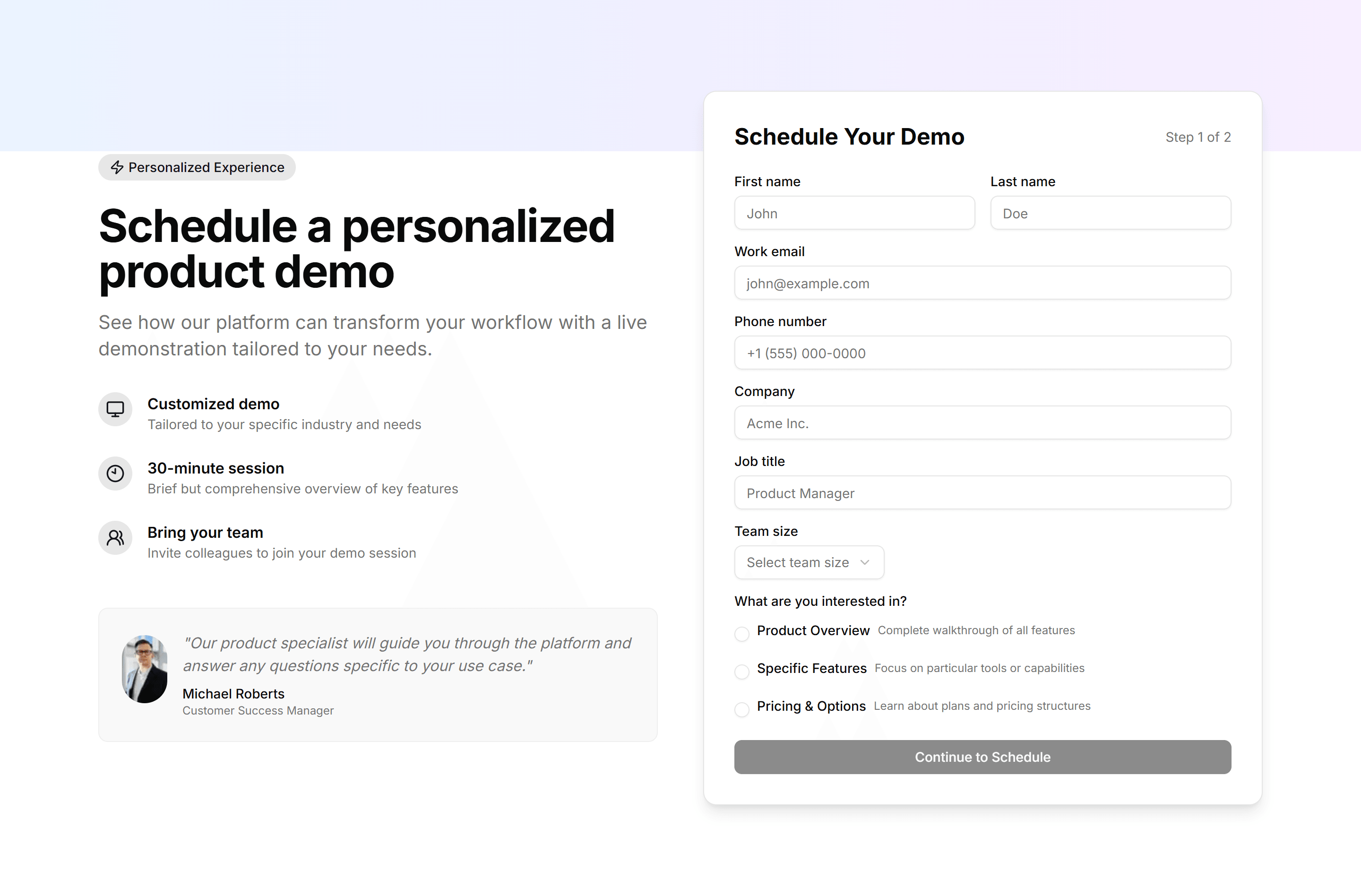 Marketing (Legacy) Hero Form: Schedule Demo Form