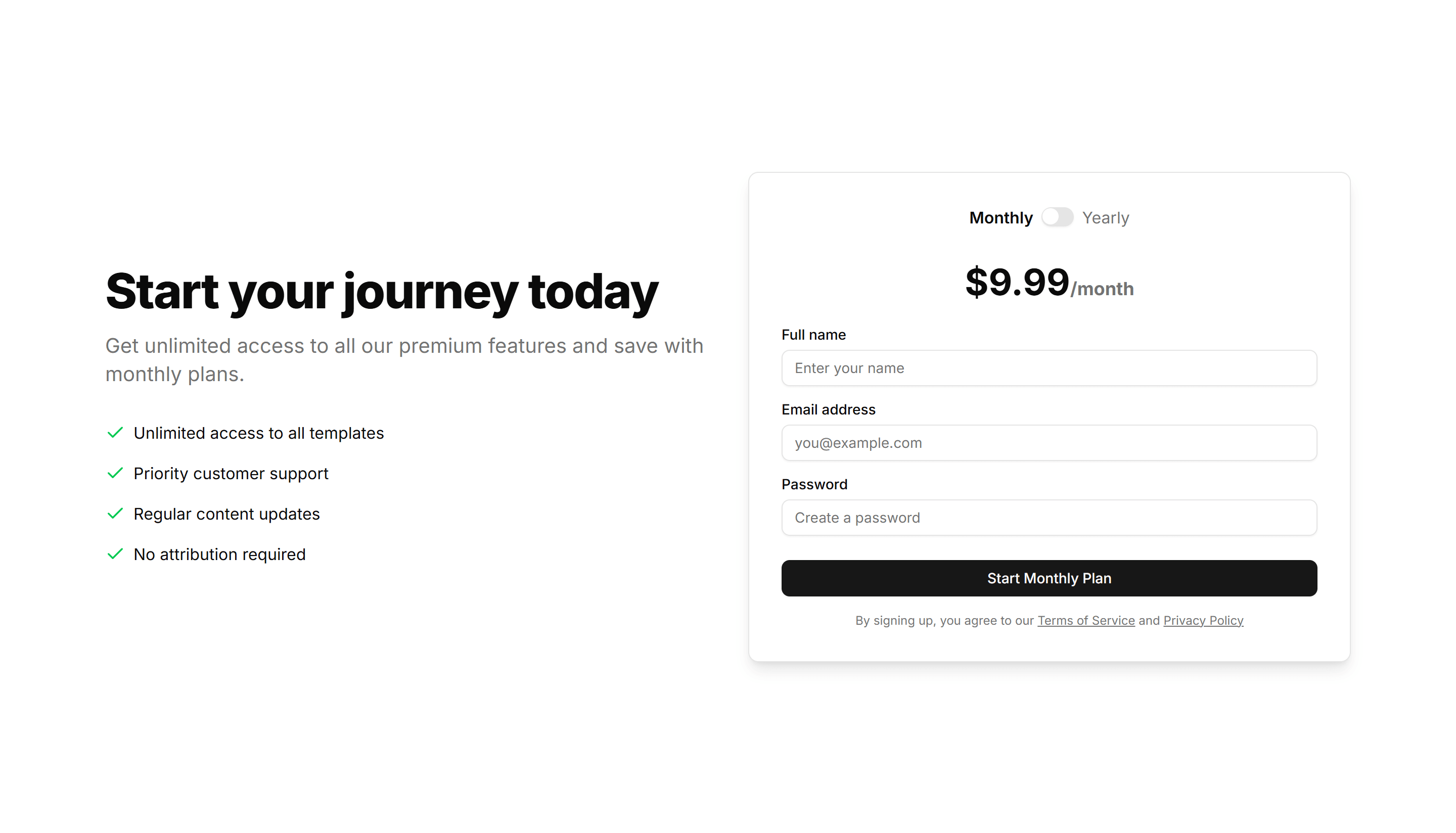 Marketing (Legacy) Hero Form: Subscription Form With Toggle