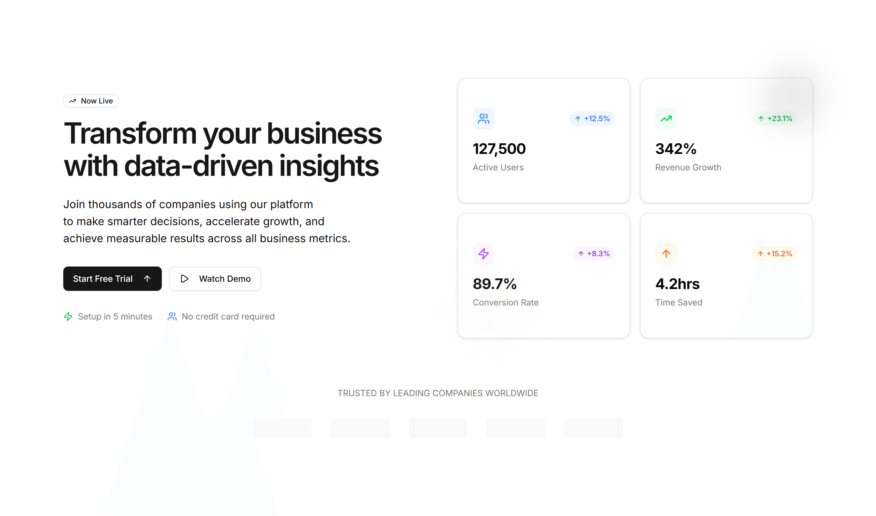 Marketing (Legacy) Hero Section: Interactive Metrics
