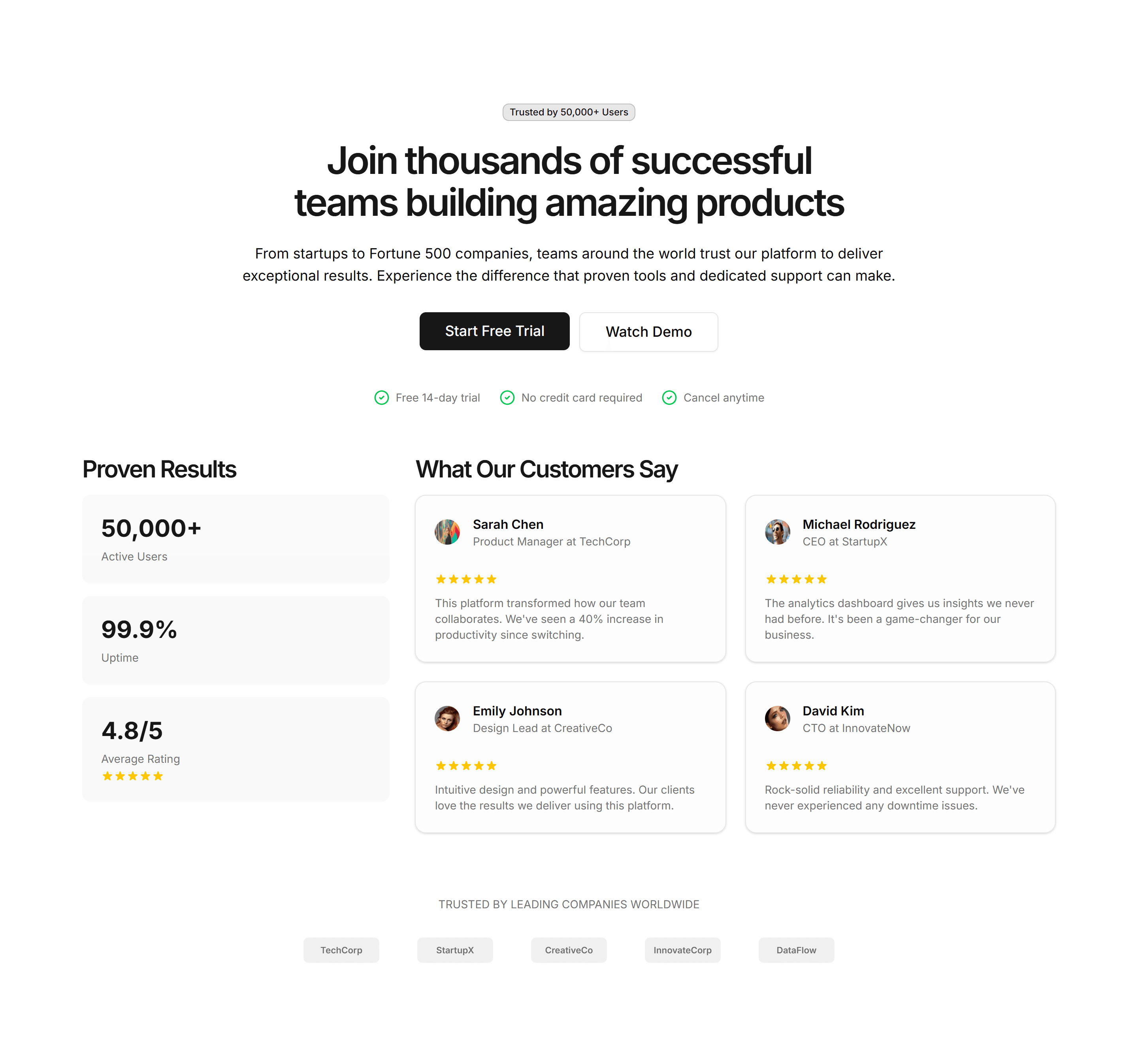 Marketing (Legacy) Hero Section: Social Proof Hero
