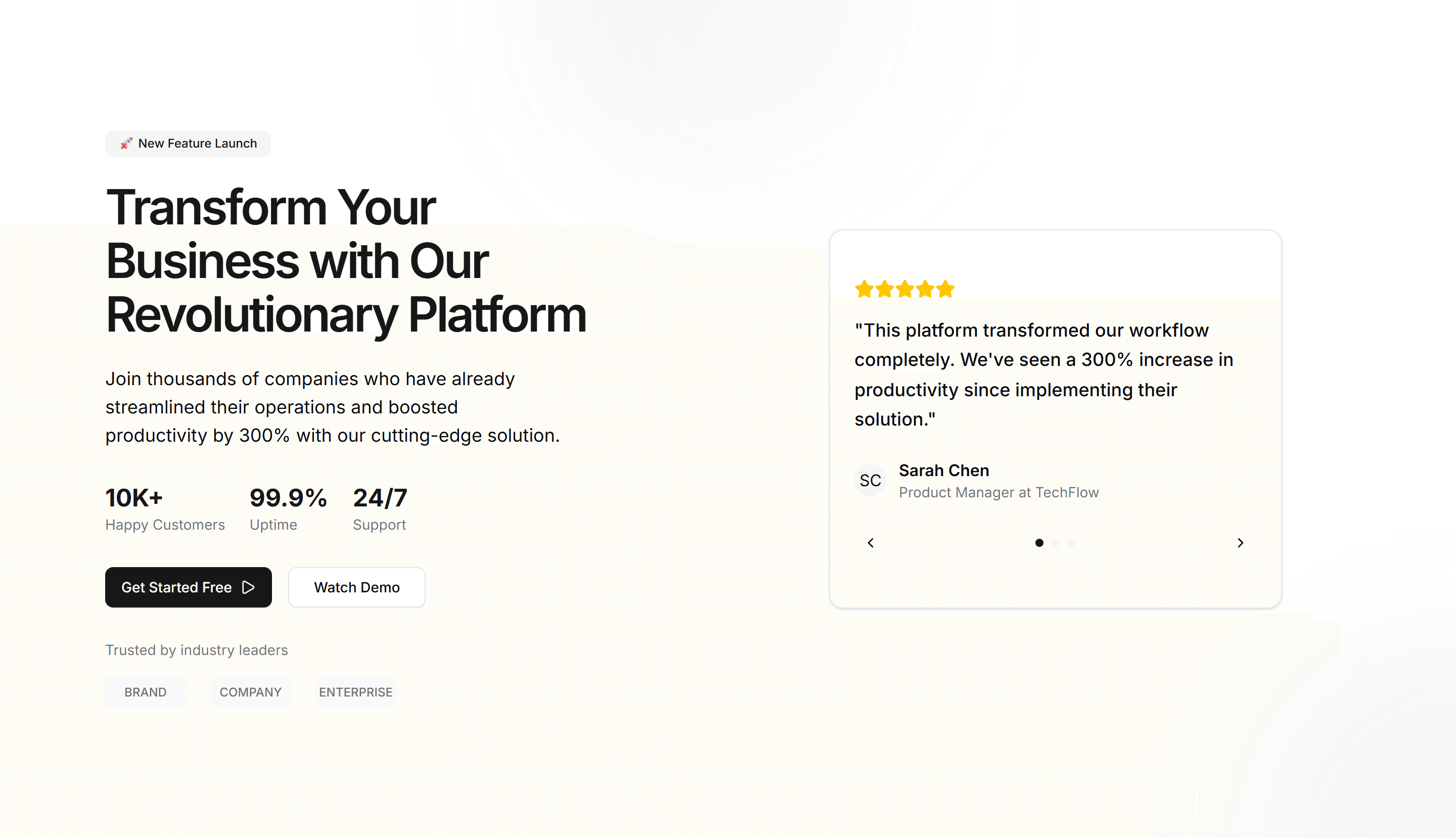 Marketing (Legacy) Hero Section: Testimonial Carousel