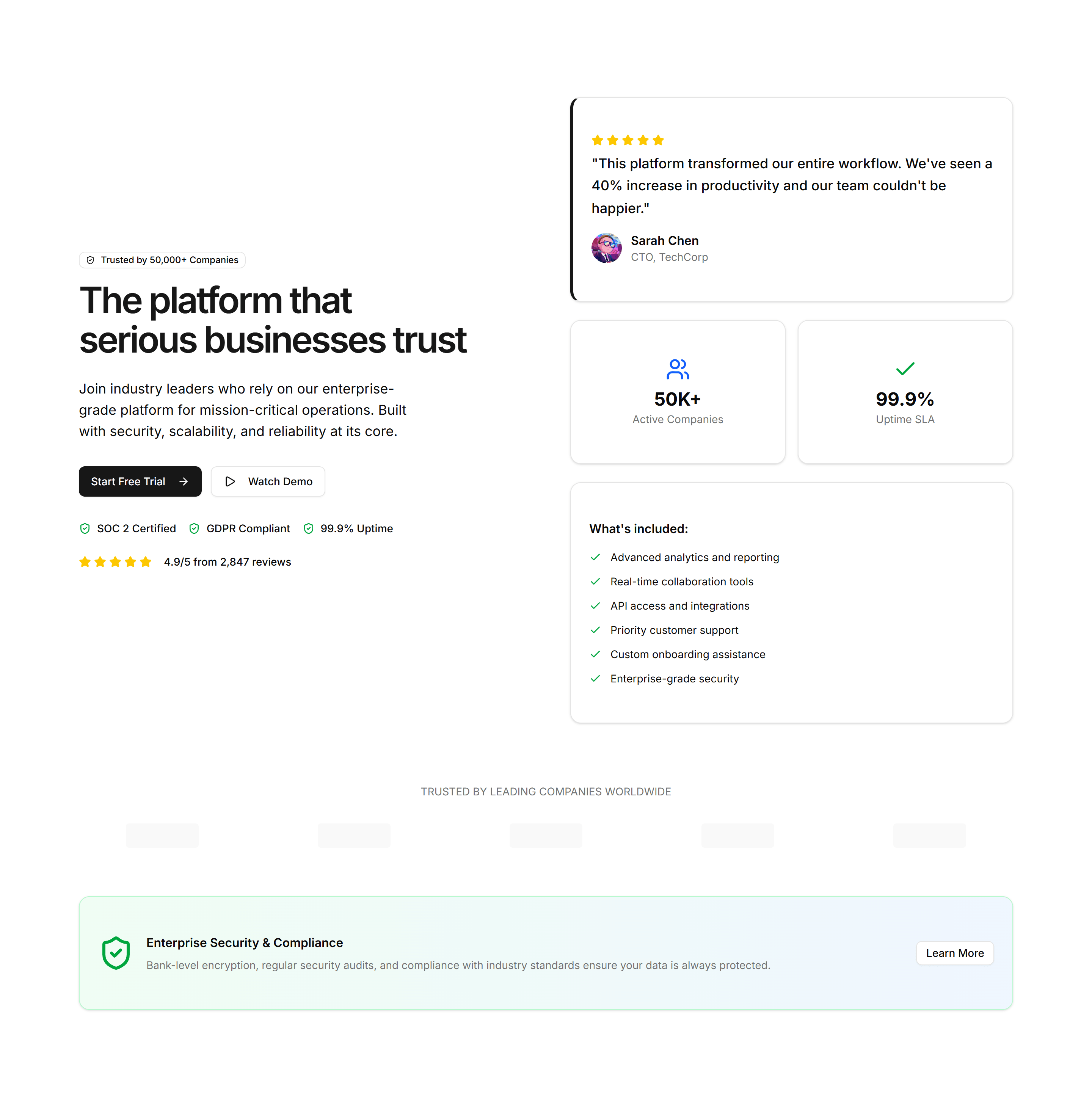 Marketing (Legacy) Hero Section: Trust Indicators
