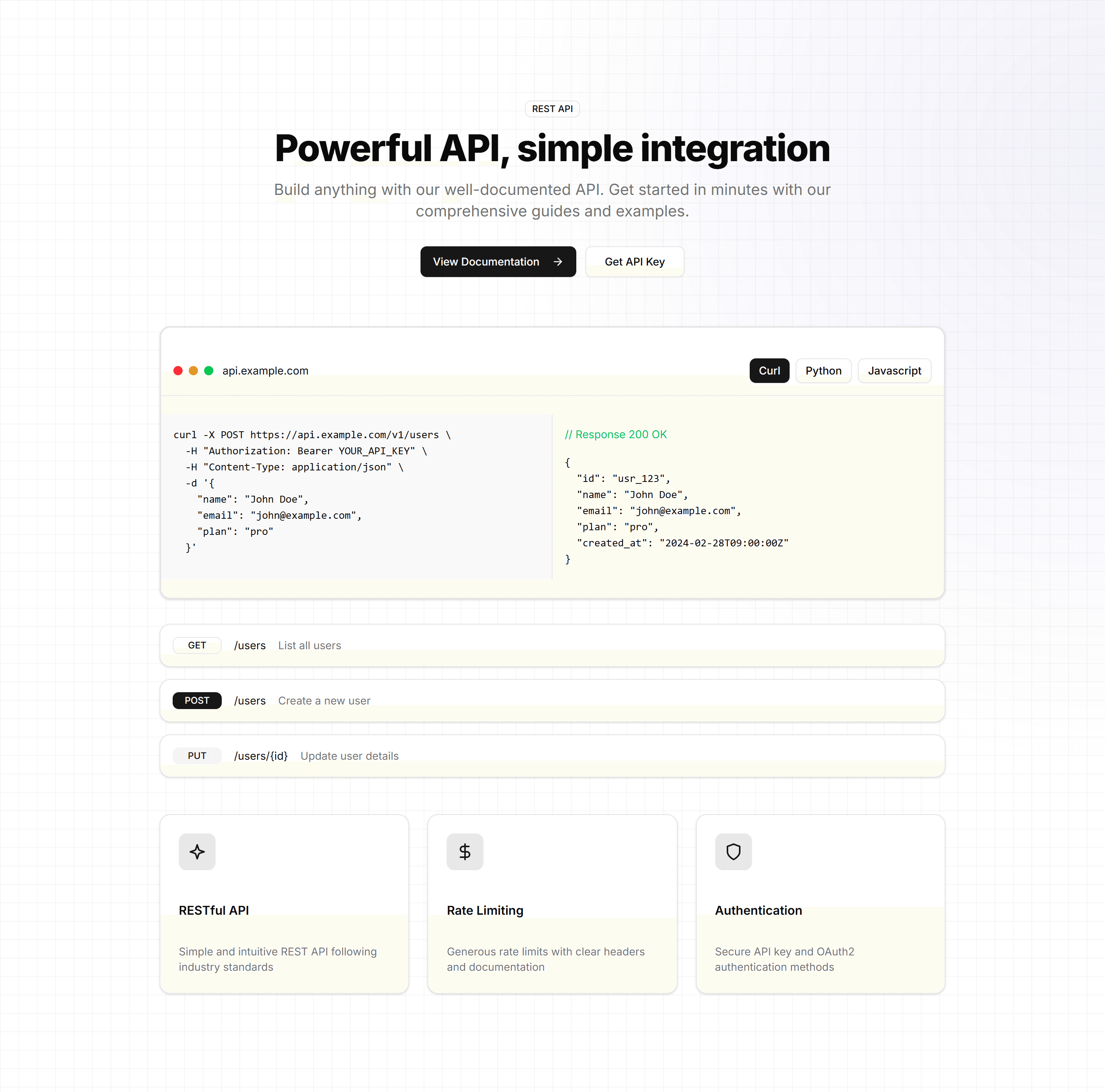 Marketing (Legacy) Hero Section: With API Preview