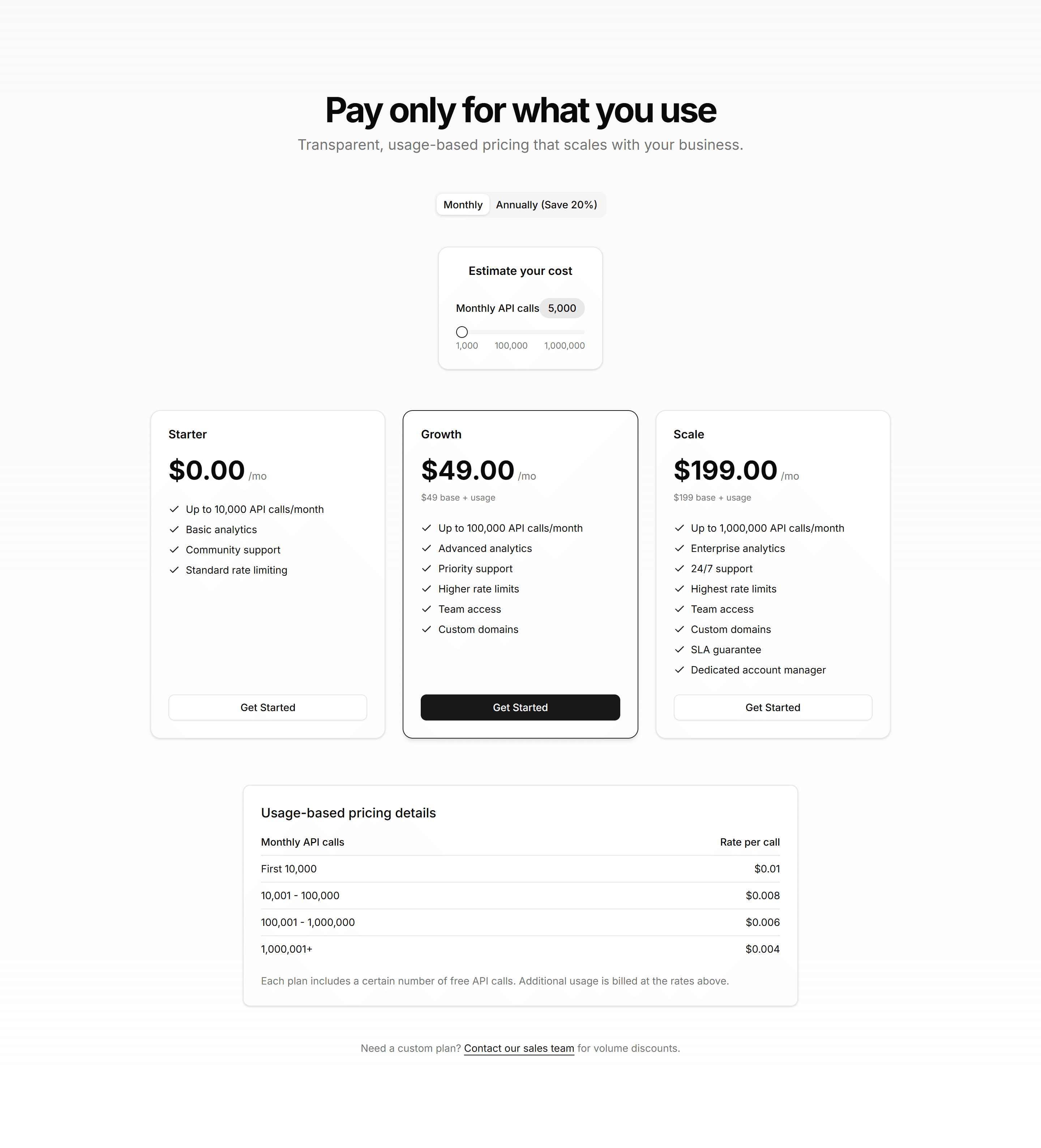 Marketing (Legacy) Pricing Section: Calculator