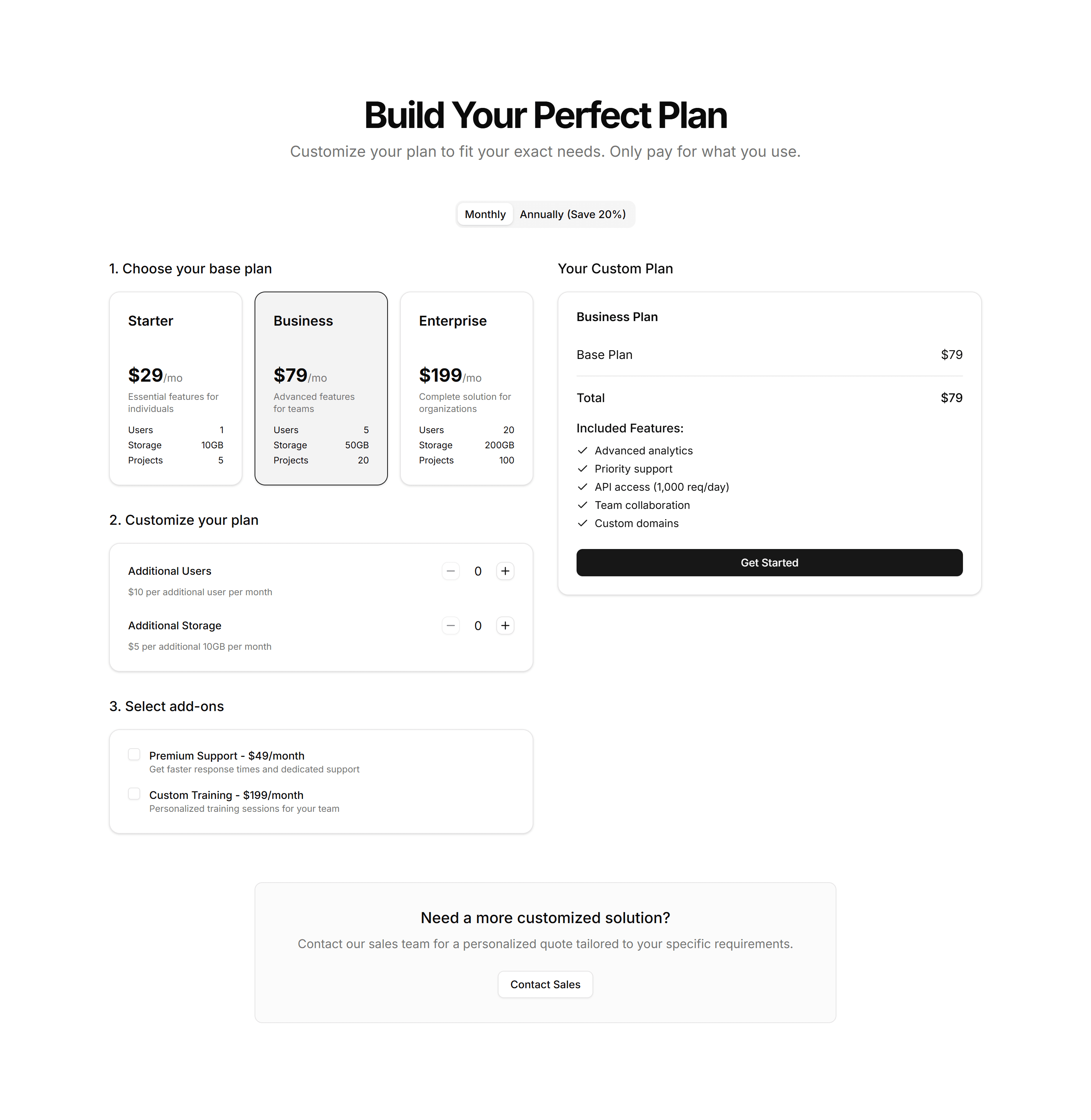 Marketing (Legacy) Pricing Section: Custom Builder