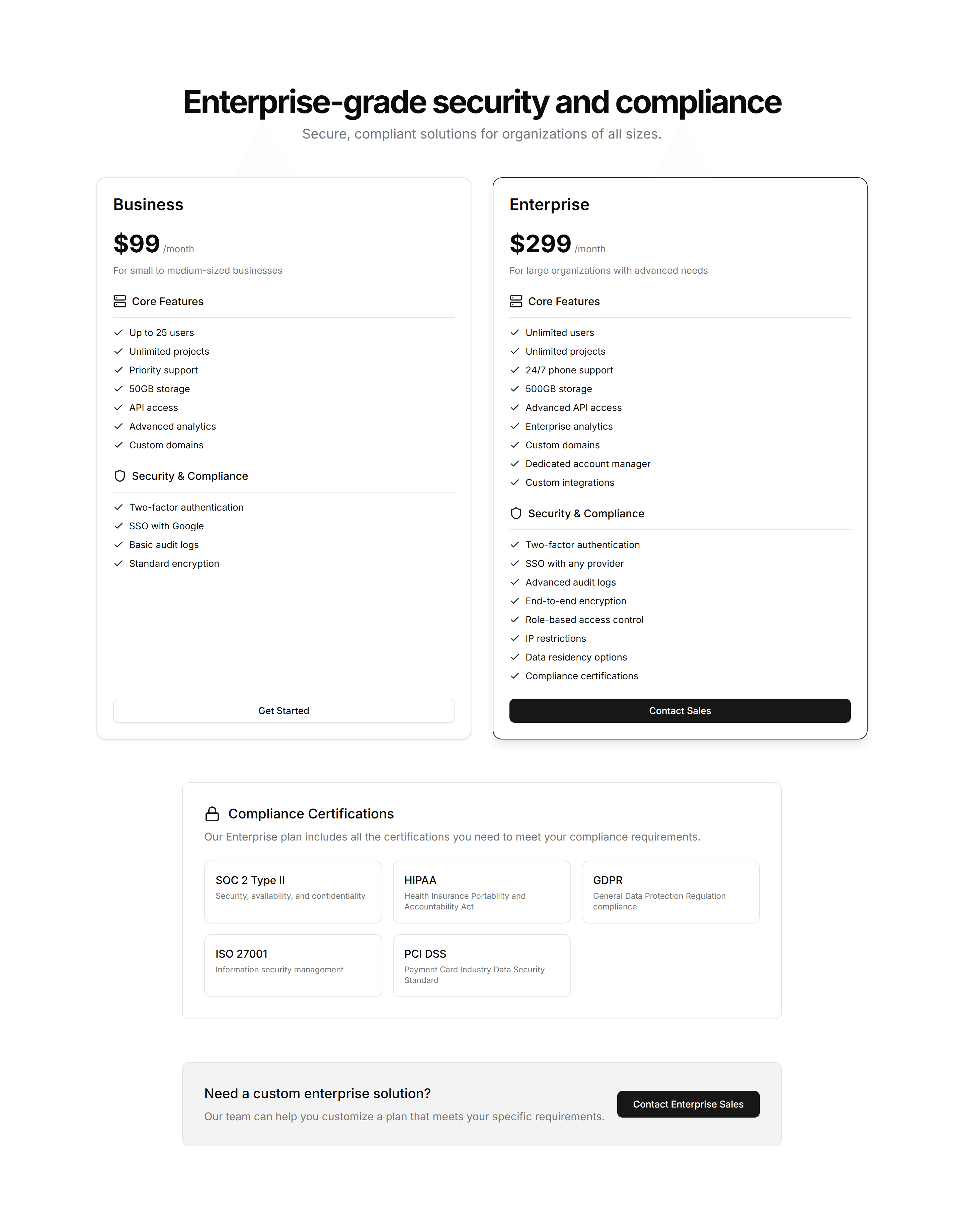 Marketing (Legacy) Pricing Section: Enterprise