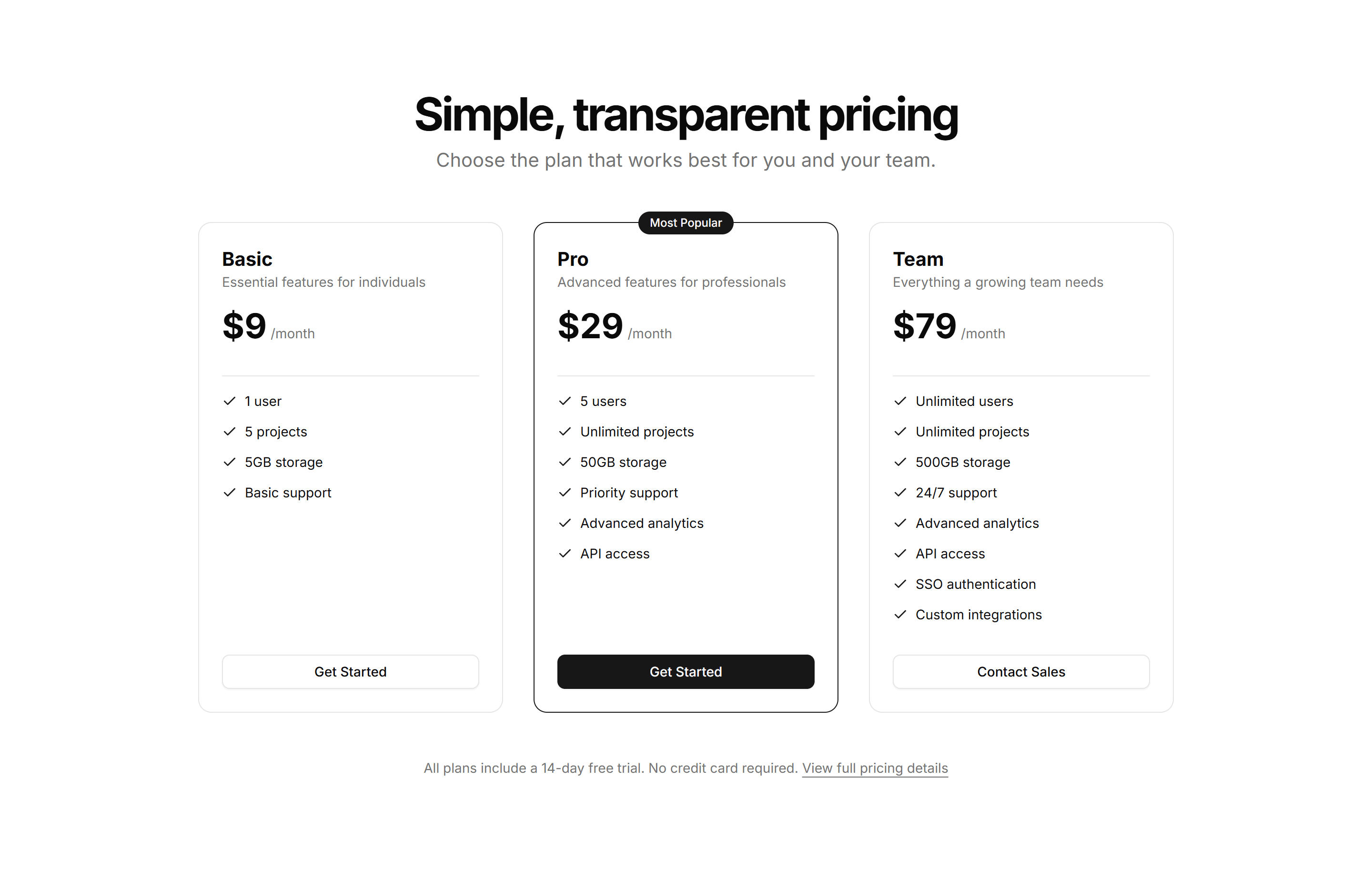 Marketing (Legacy) Pricing Section: Minimalist