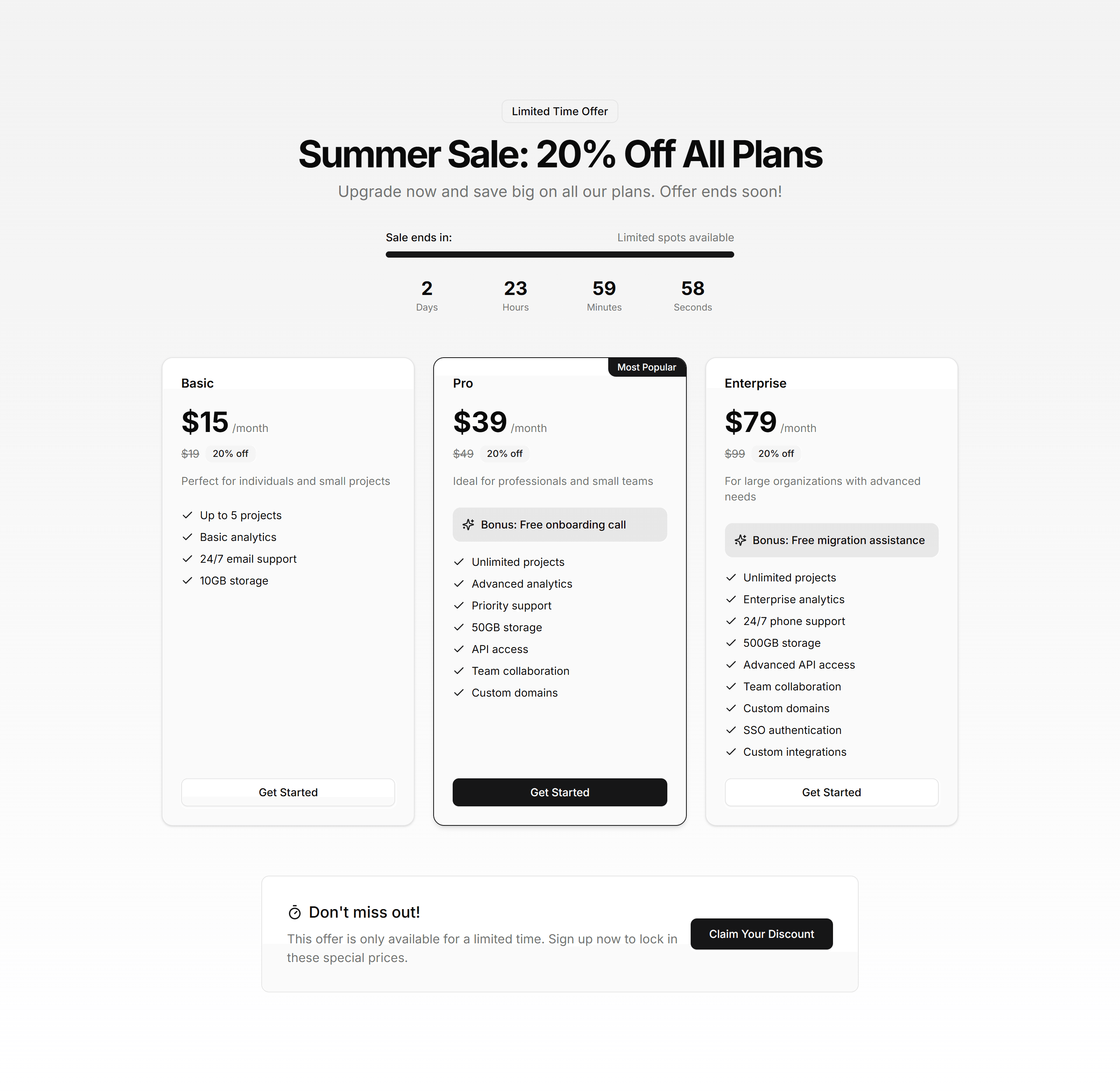 Marketing (Legacy) Pricing Section: Seasonal