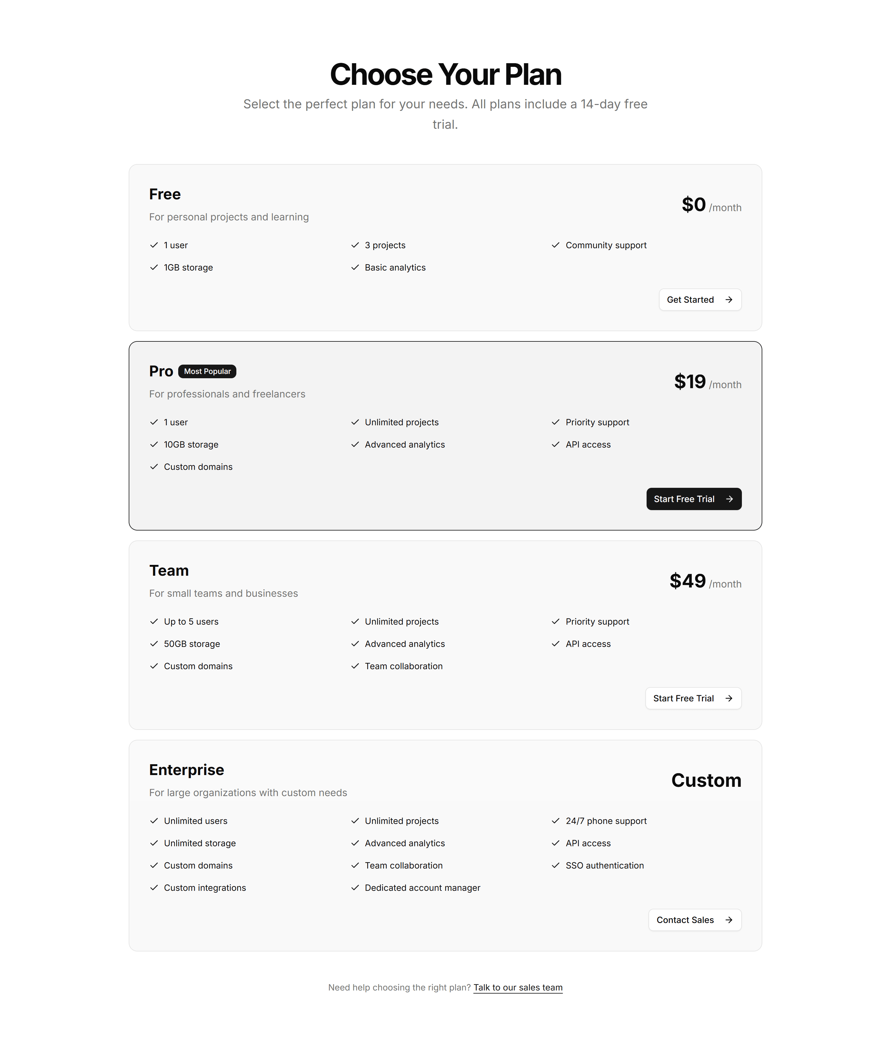 Marketing (Legacy) Pricing Section: Stacked