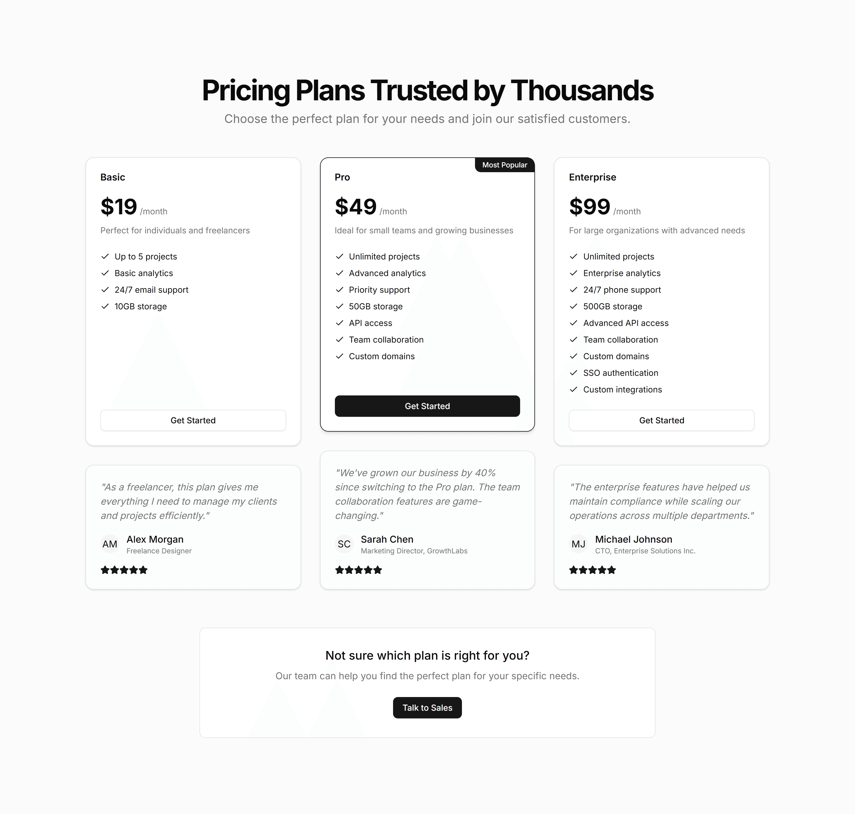 Marketing (Legacy) Pricing Section: Testimonial
