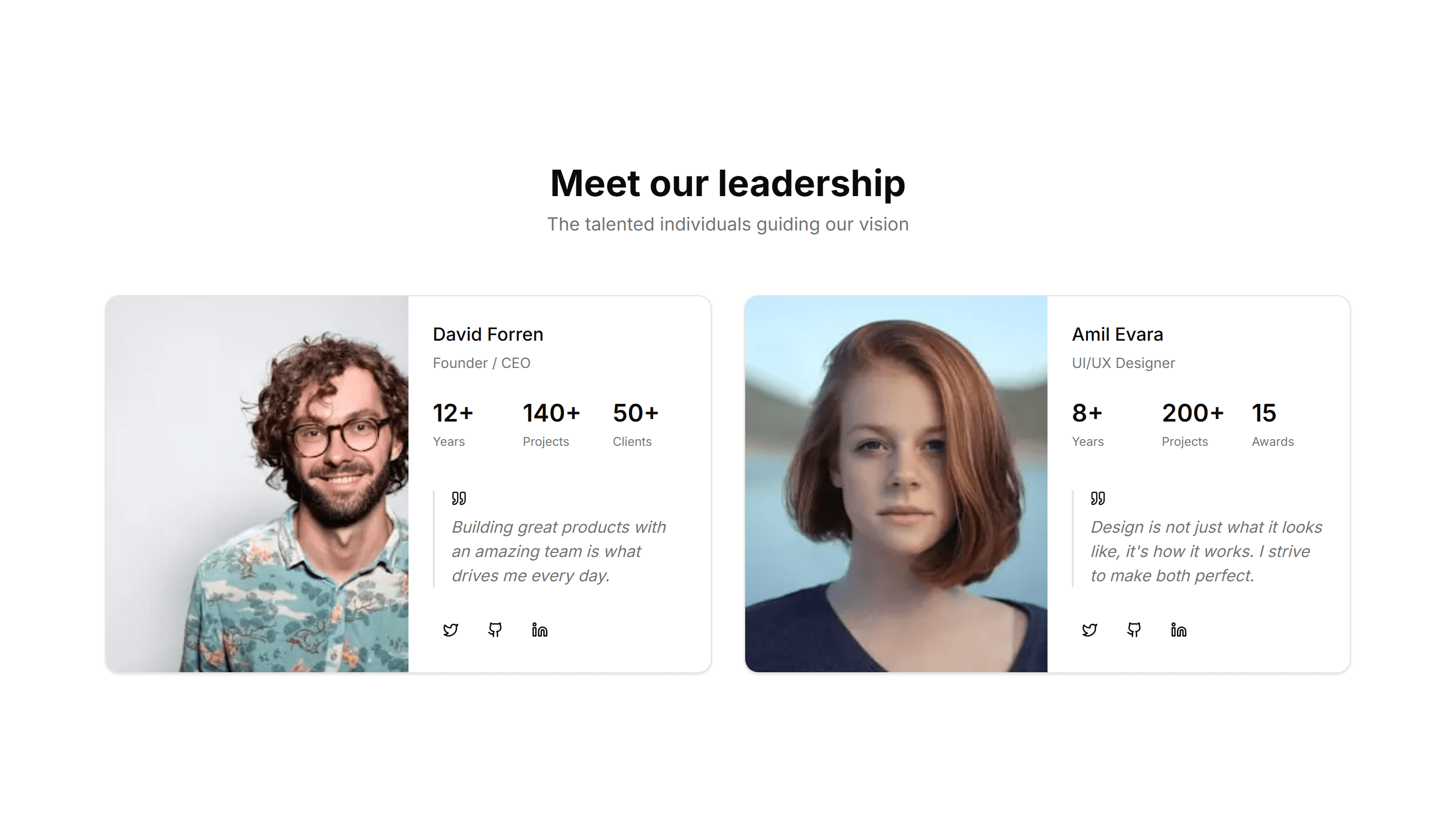 Marketing (Legacy) Team Section: With Testimonials