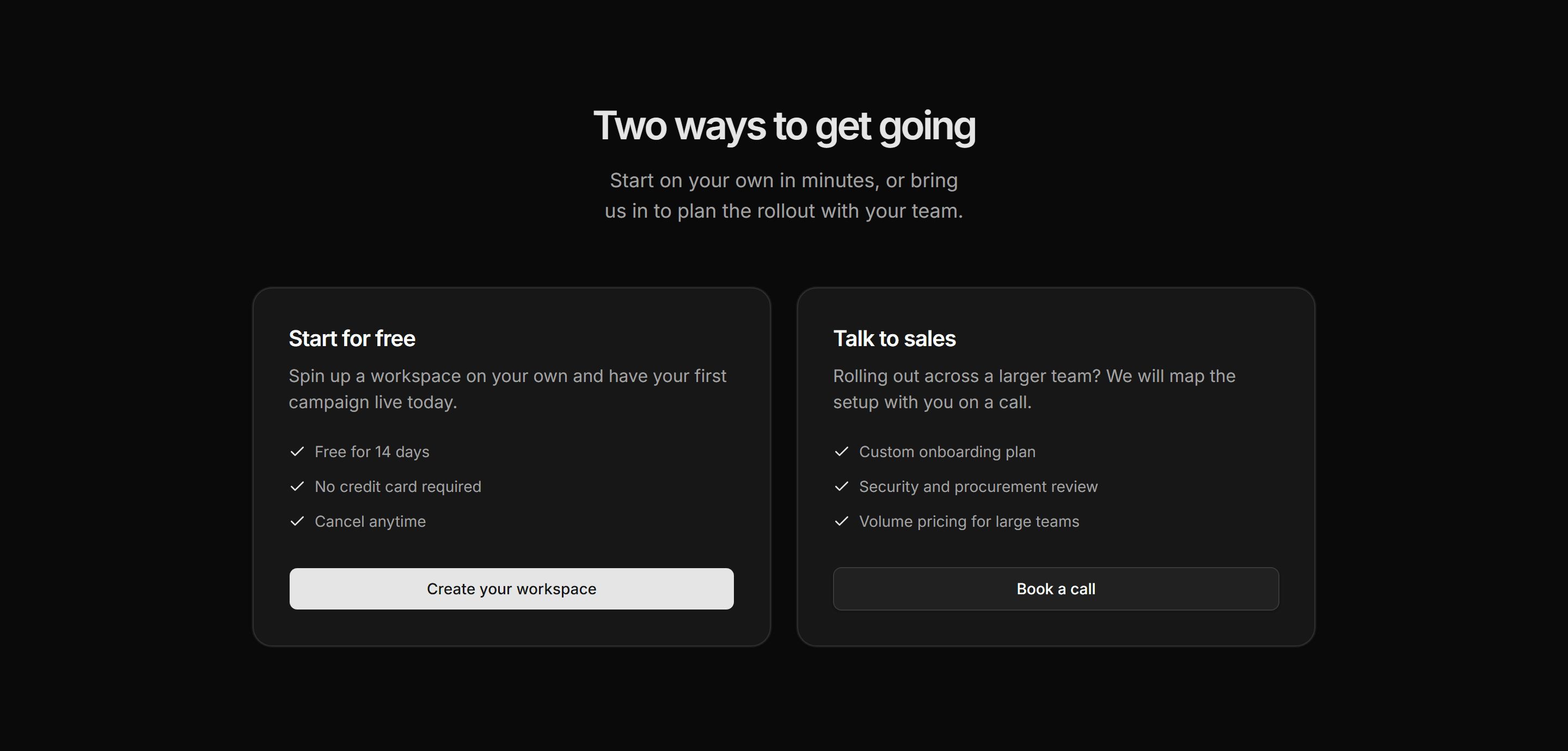 Marketing Pro CTA: Side By Side Cards