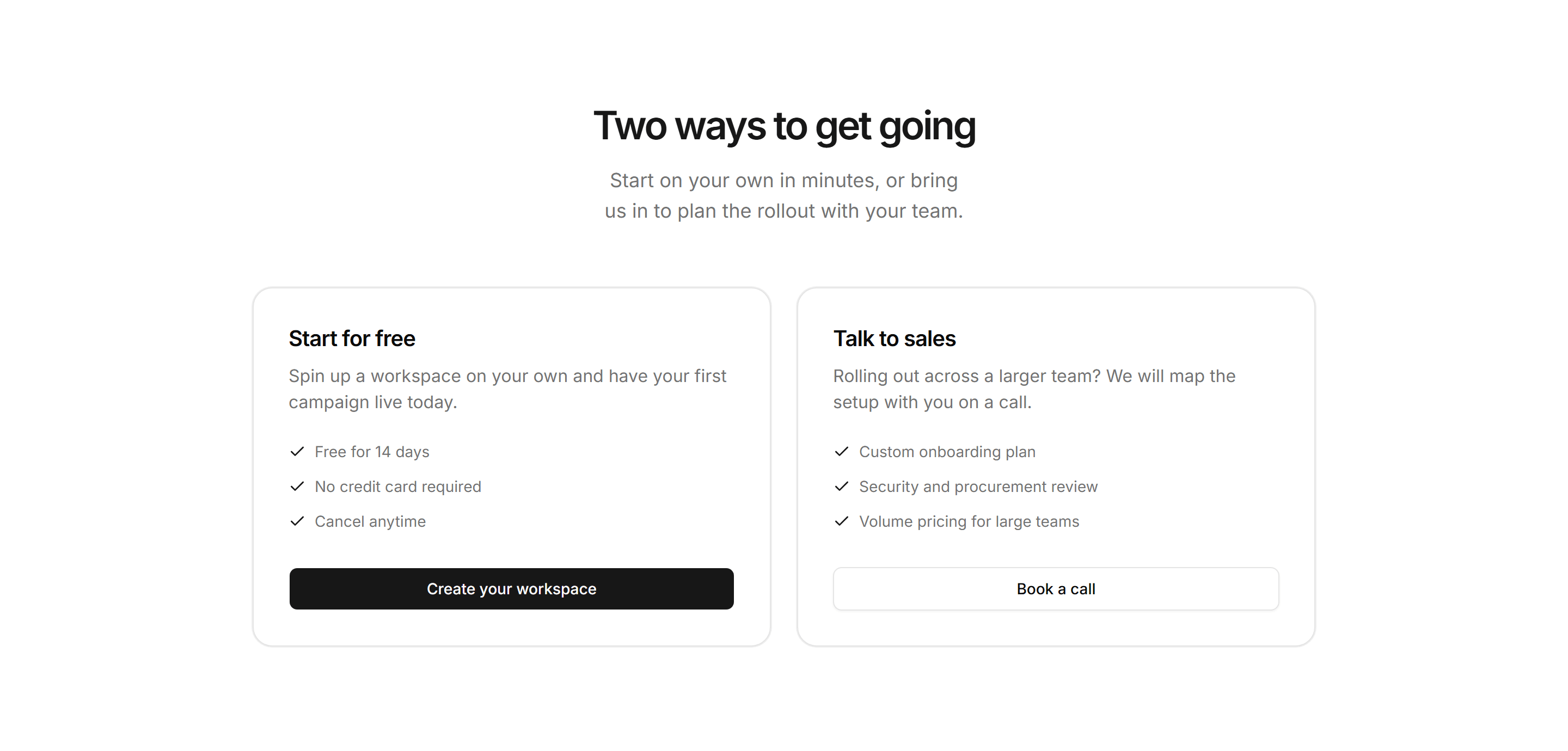 Marketing Pro CTA: Side By Side Cards