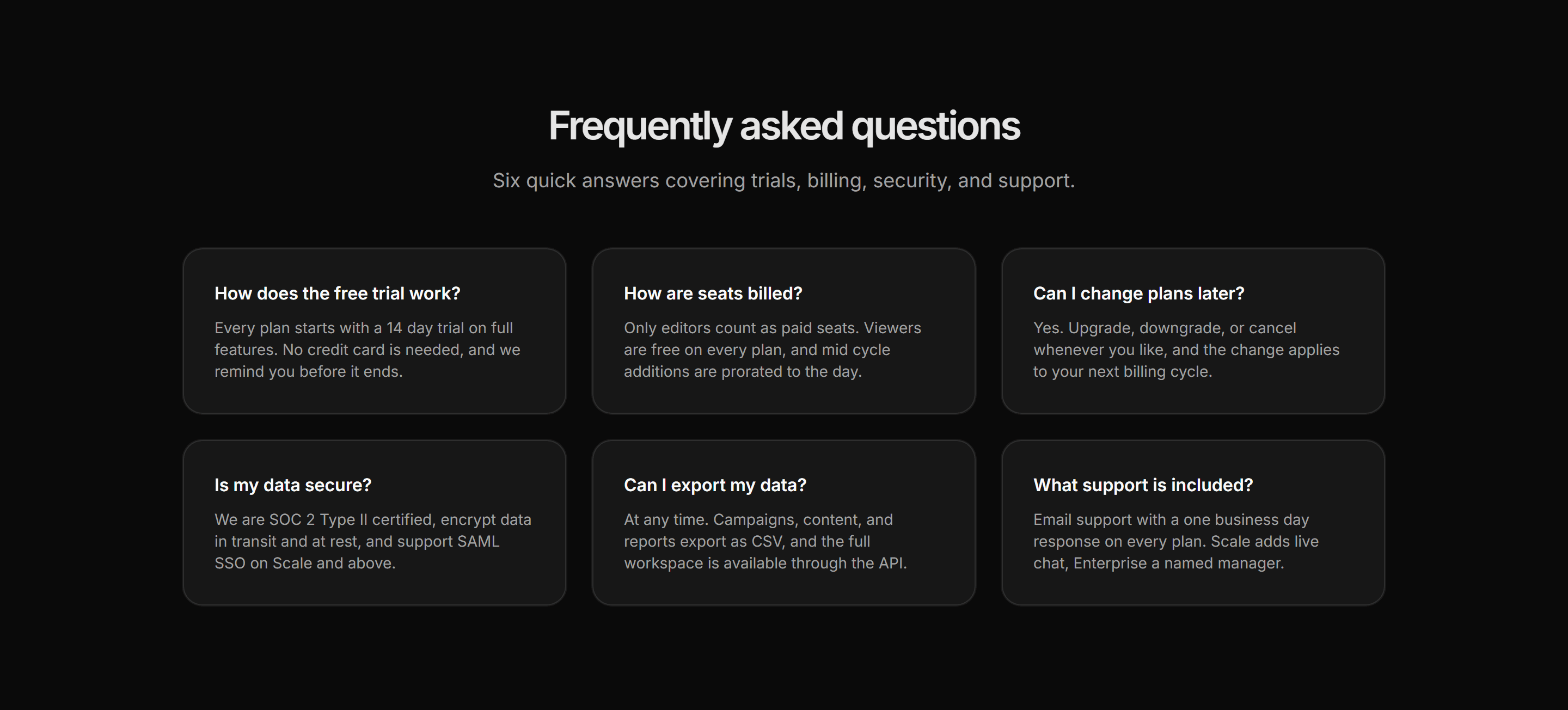 Marketing Pro FAQ: FAQ Cards Grid