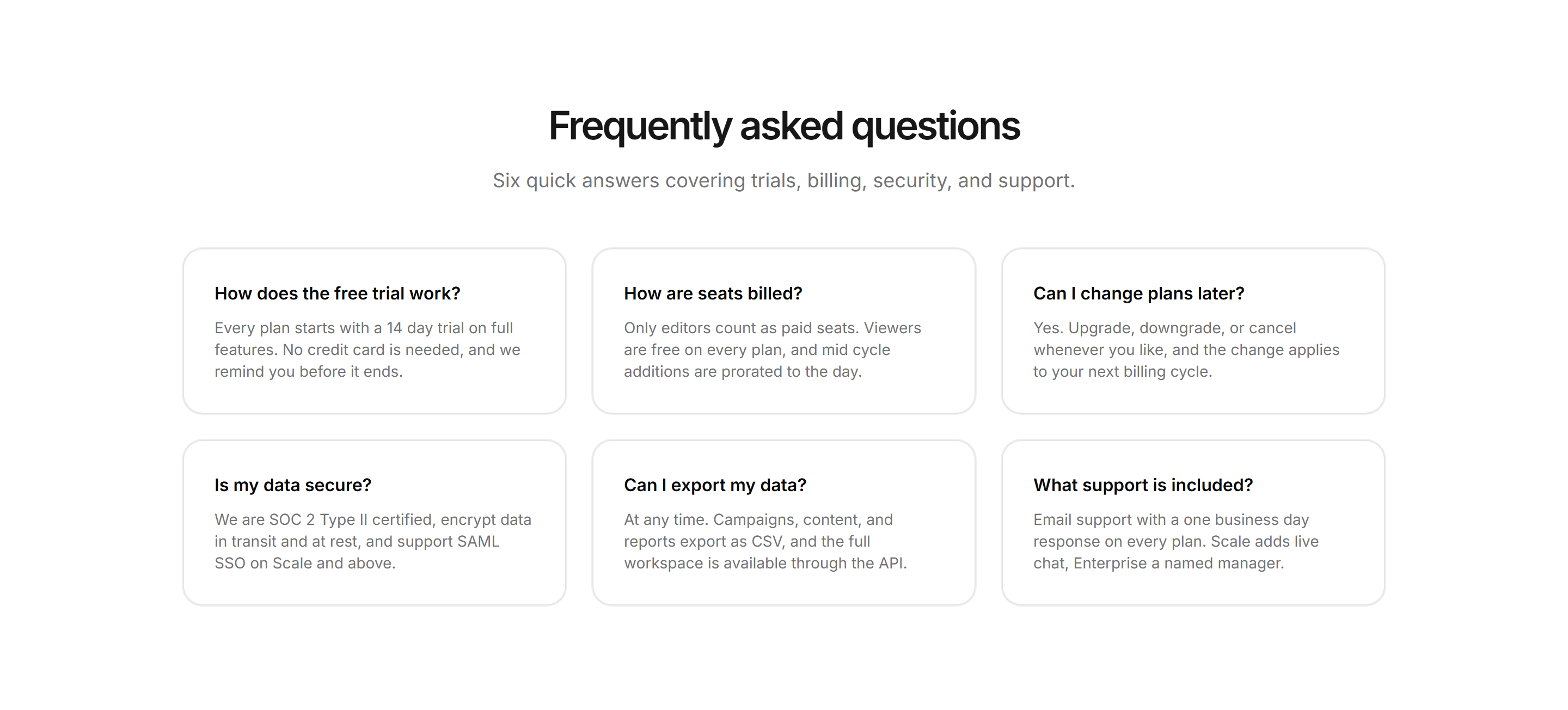Marketing Pro FAQ: FAQ Cards Grid