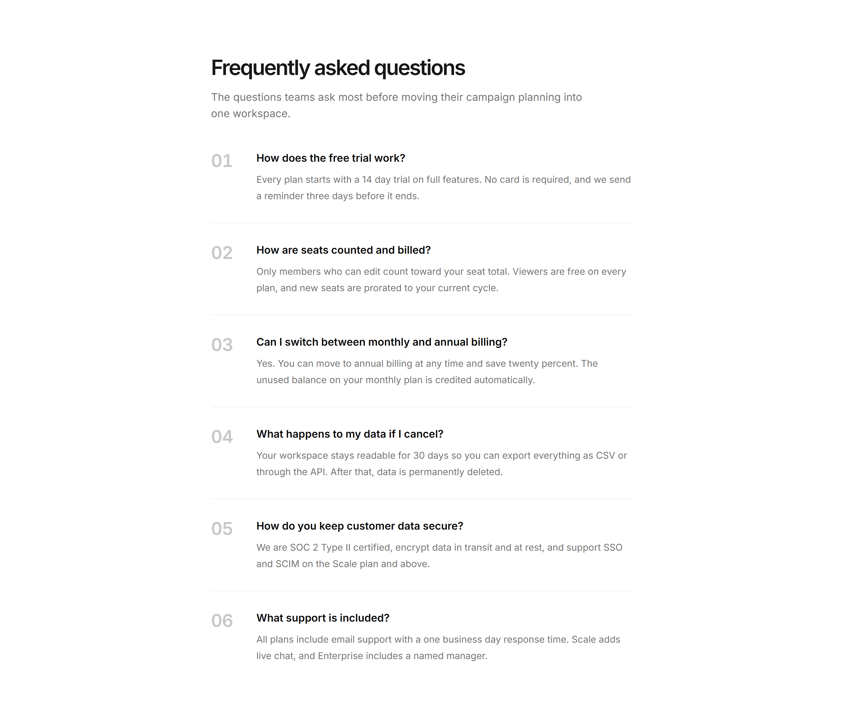 Marketing Pro FAQ: Numbered List