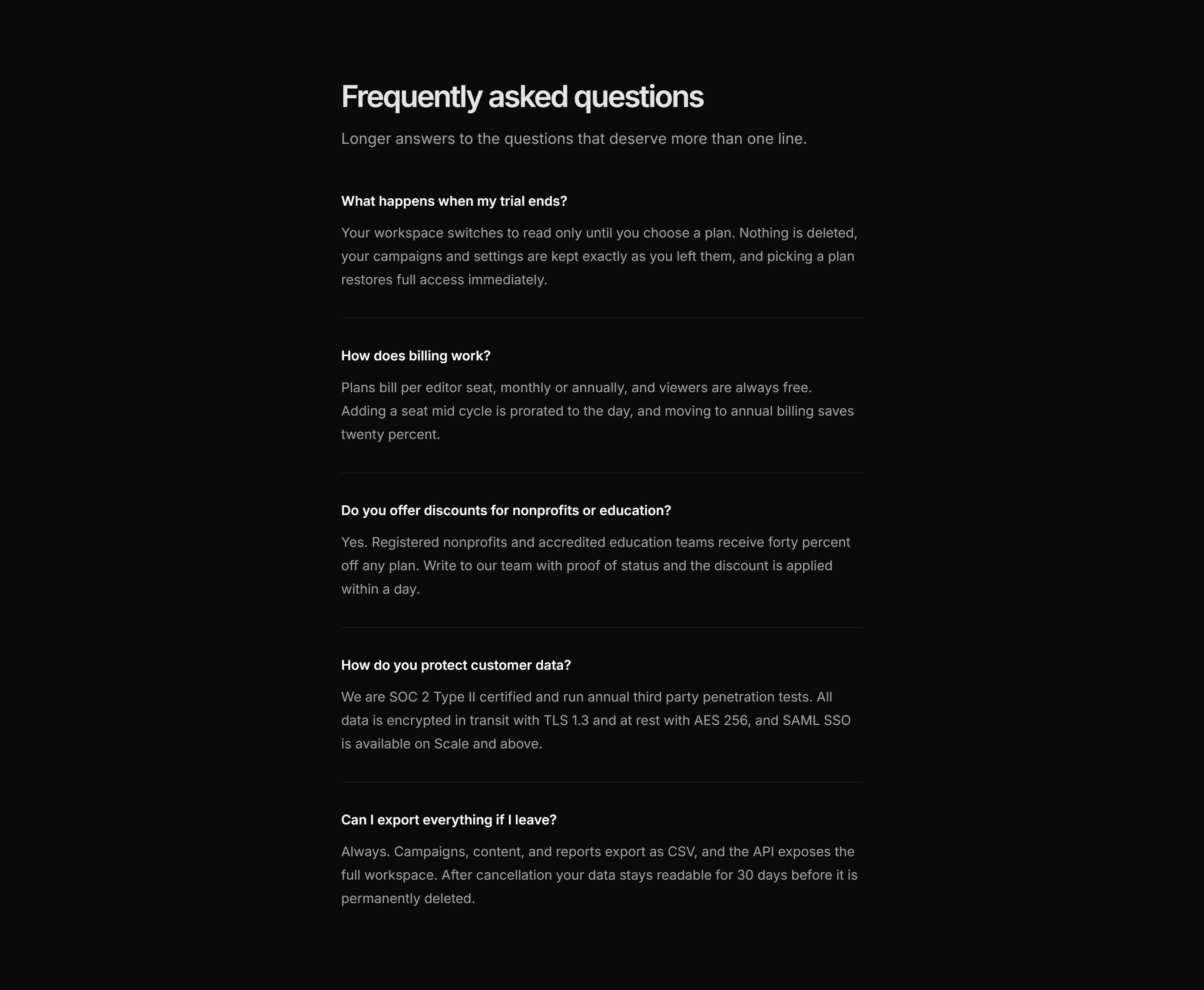 Marketing Pro FAQ: Single Column Prose