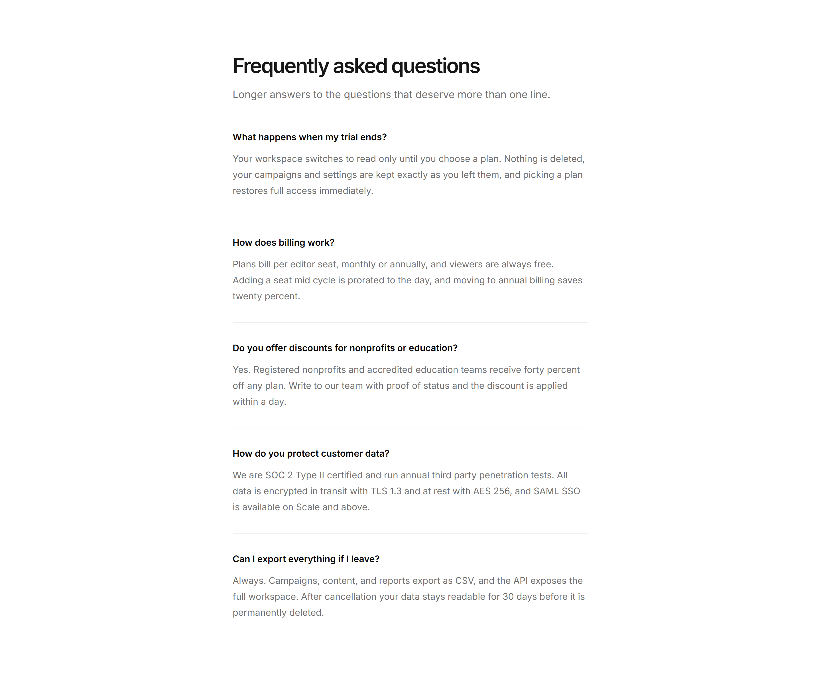 Marketing Pro FAQ: Single Column Prose