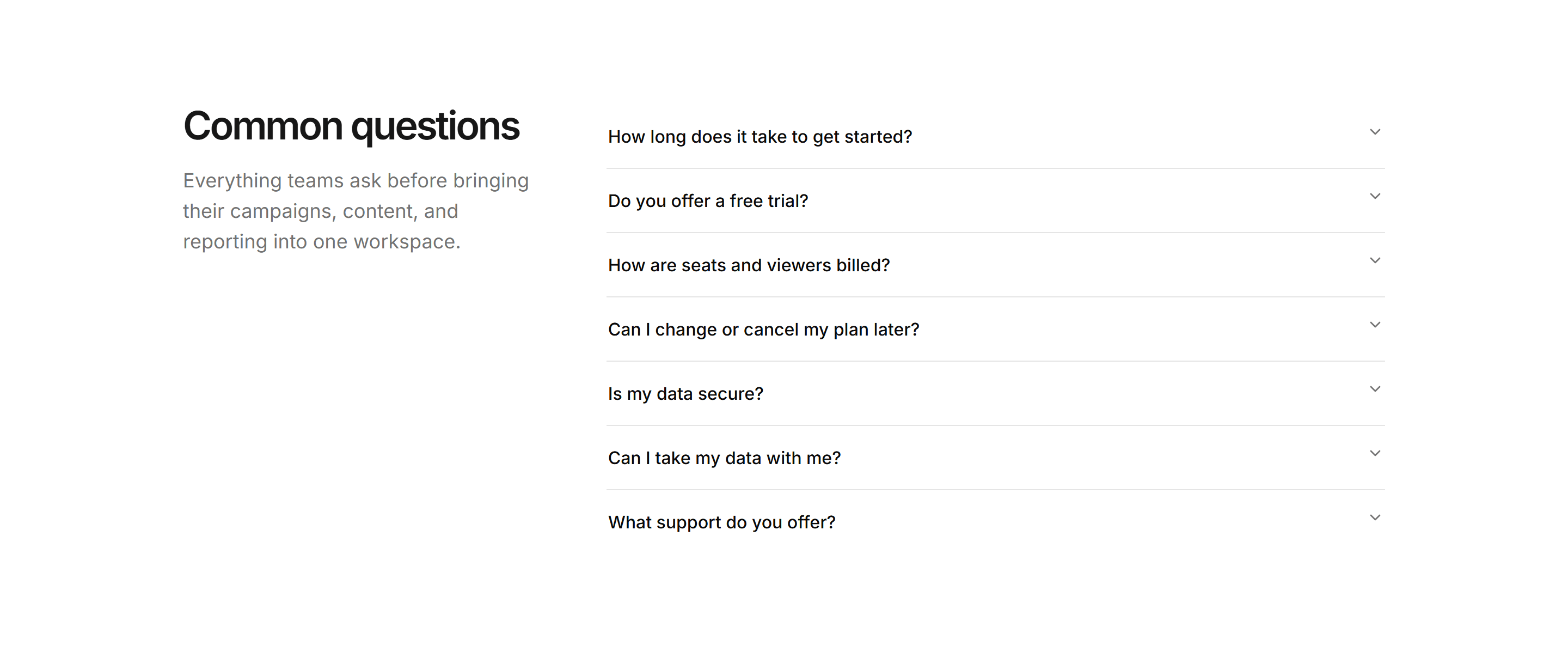 Marketing Pro FAQ: Split Headline Accordion