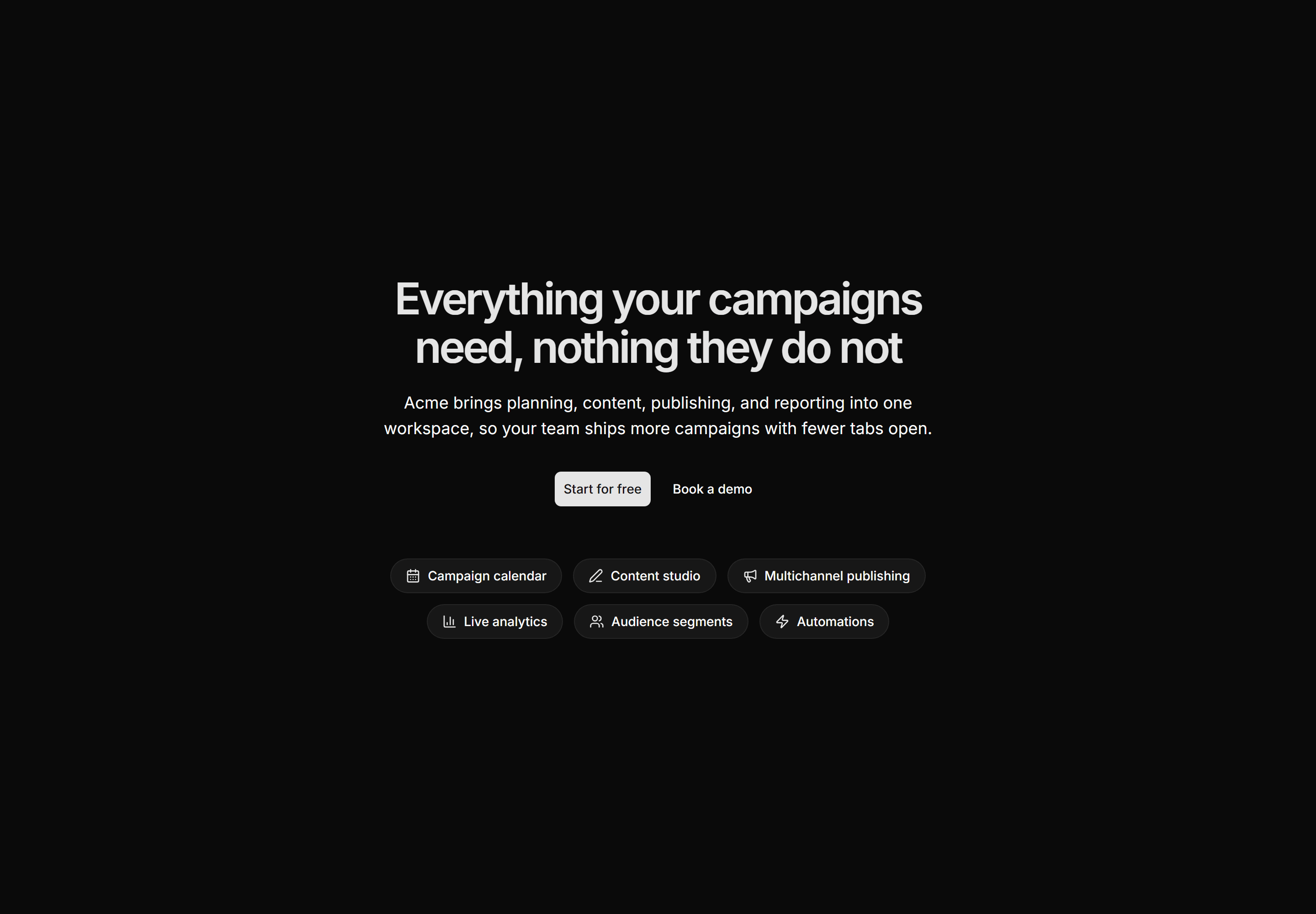 Marketing Pro Hero: Centered With Feature Pills