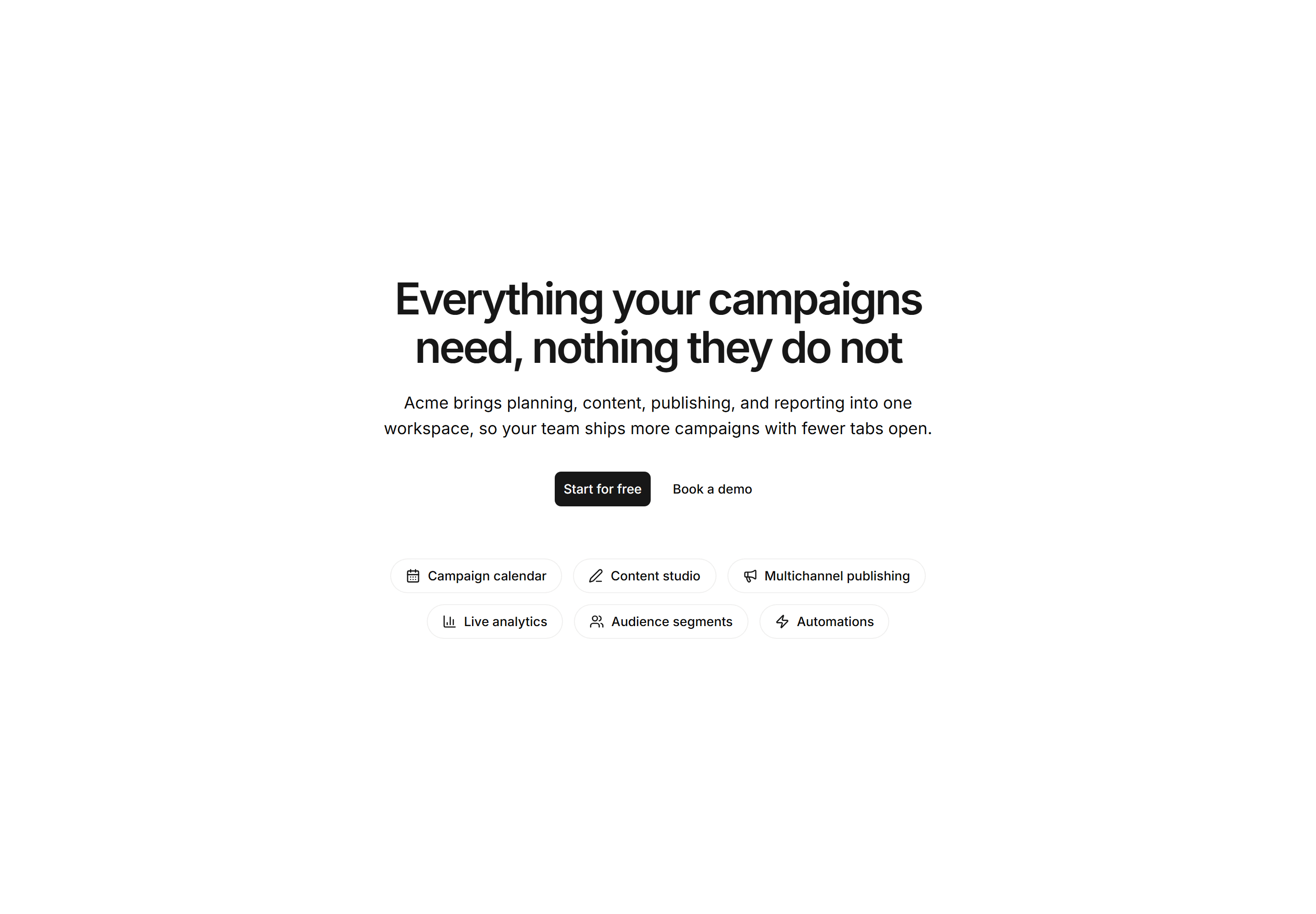 Marketing Pro Hero: Centered With Feature Pills