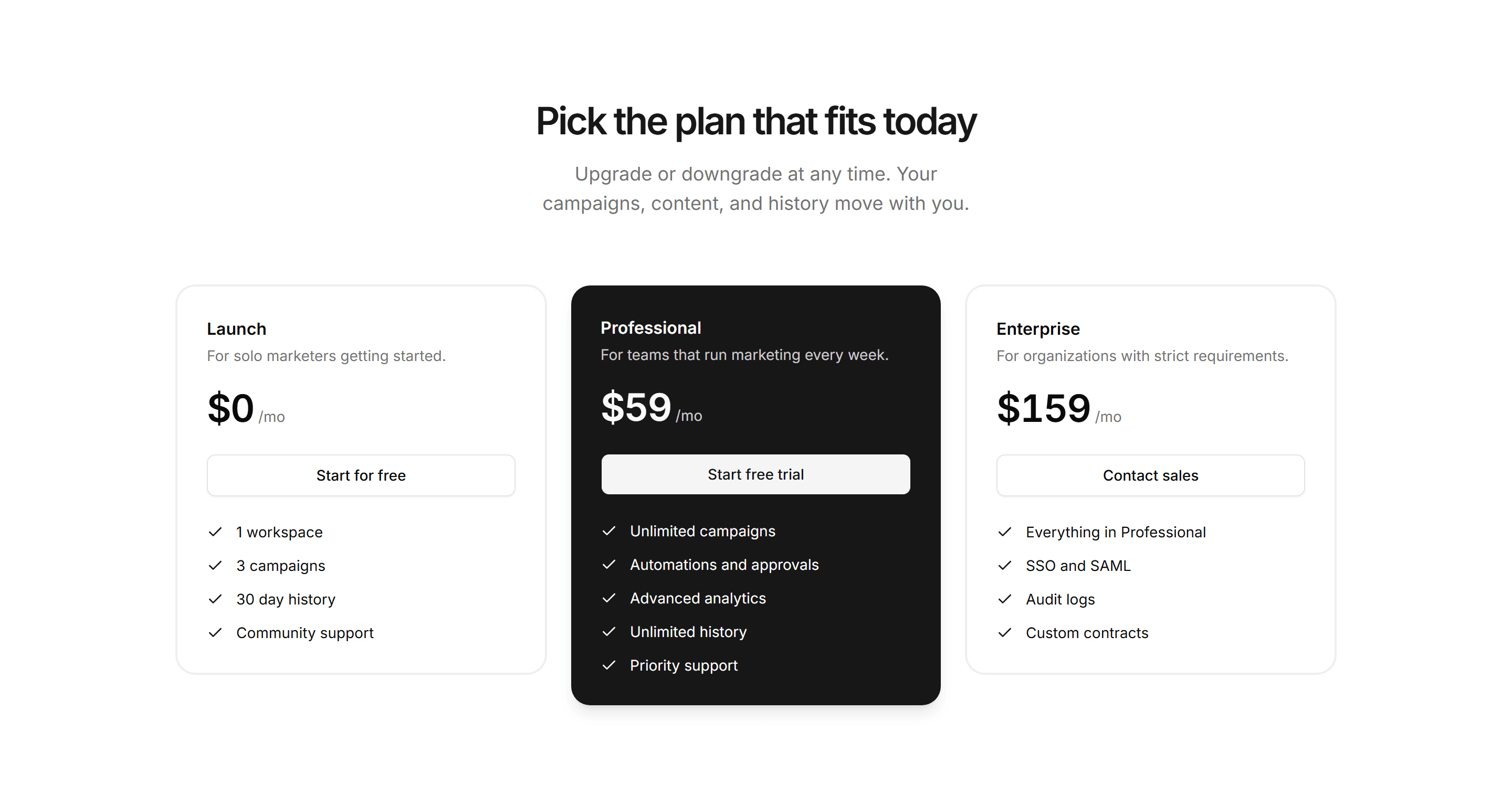 Marketing Pro Pricing: Dark Featured Tier