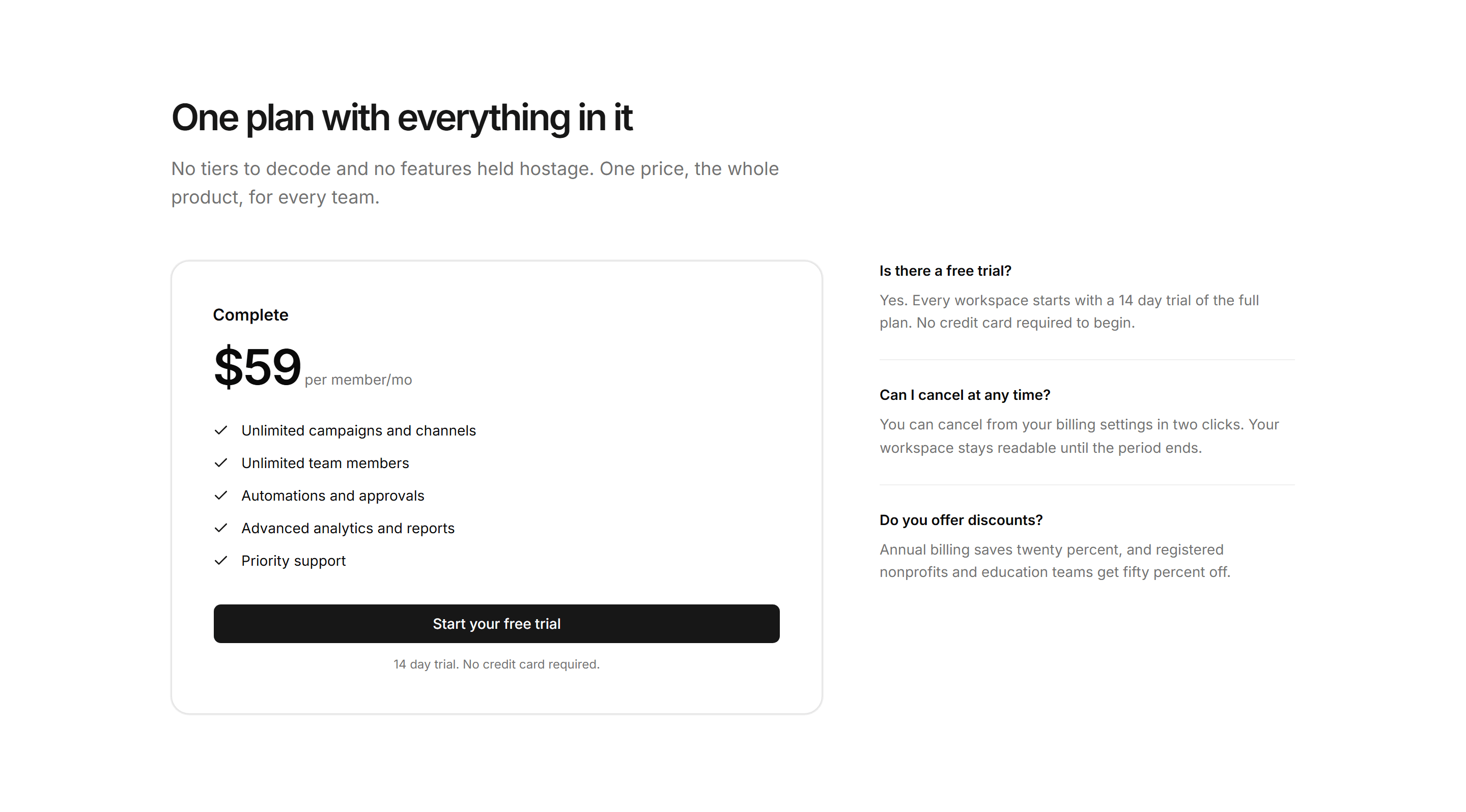 Marketing Pro Pricing: Single Plan With FAQ