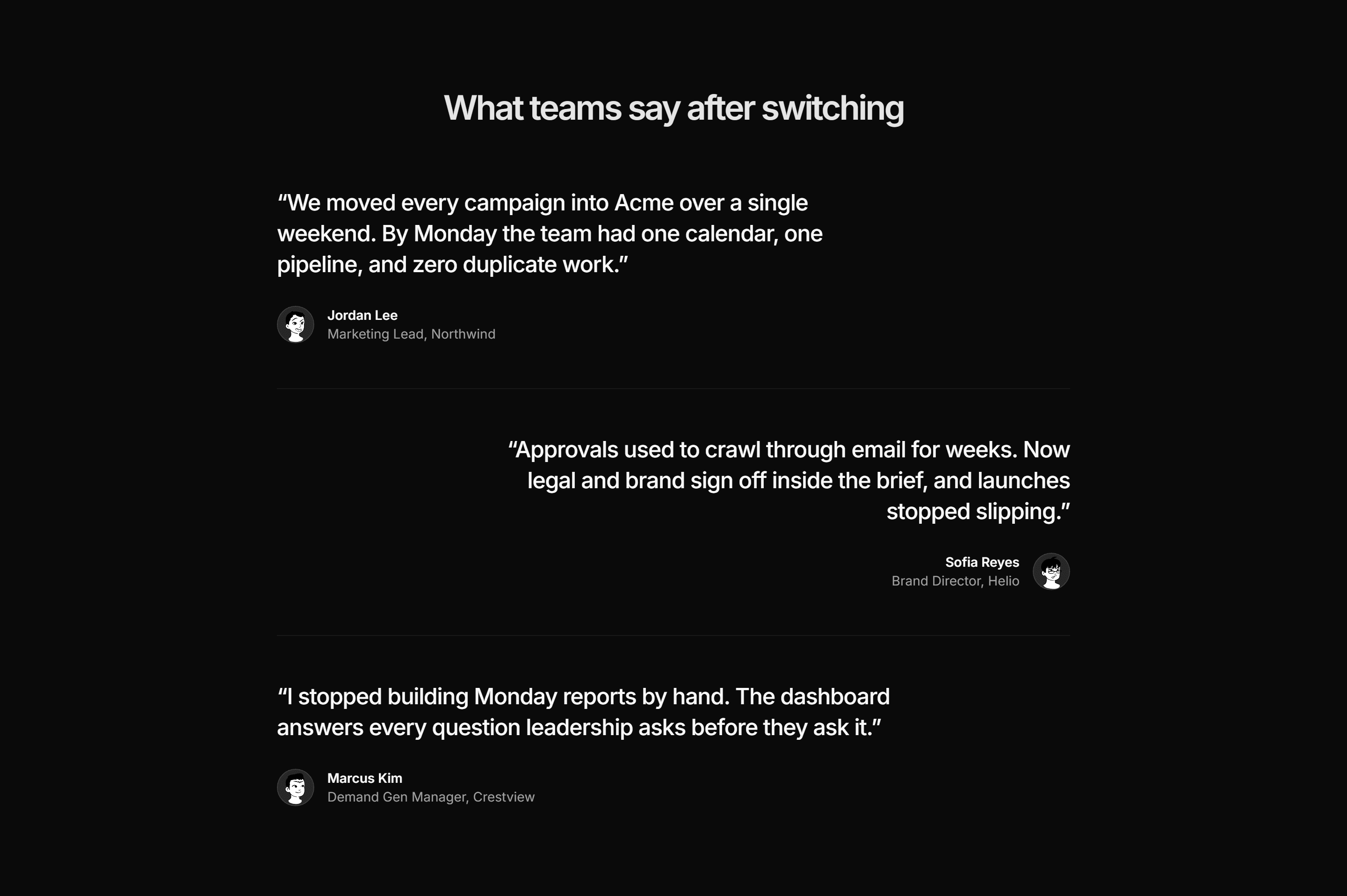 Marketing Pro Testimonial: Alternating Quotes