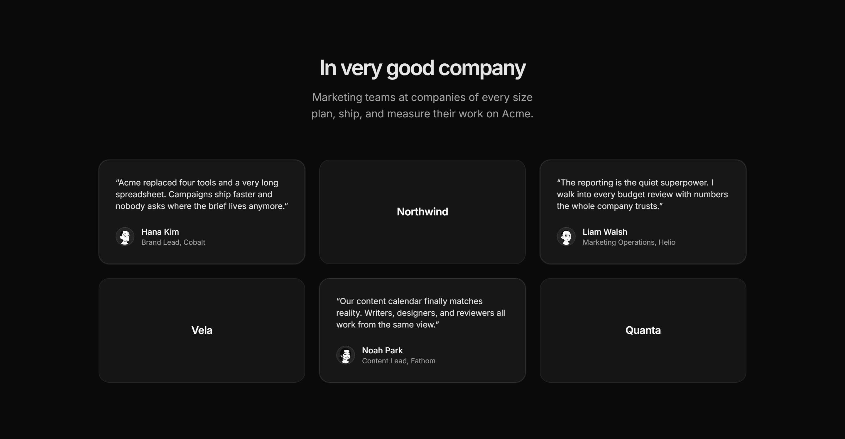 Marketing Pro Testimonial: Logos And Quotes Grid