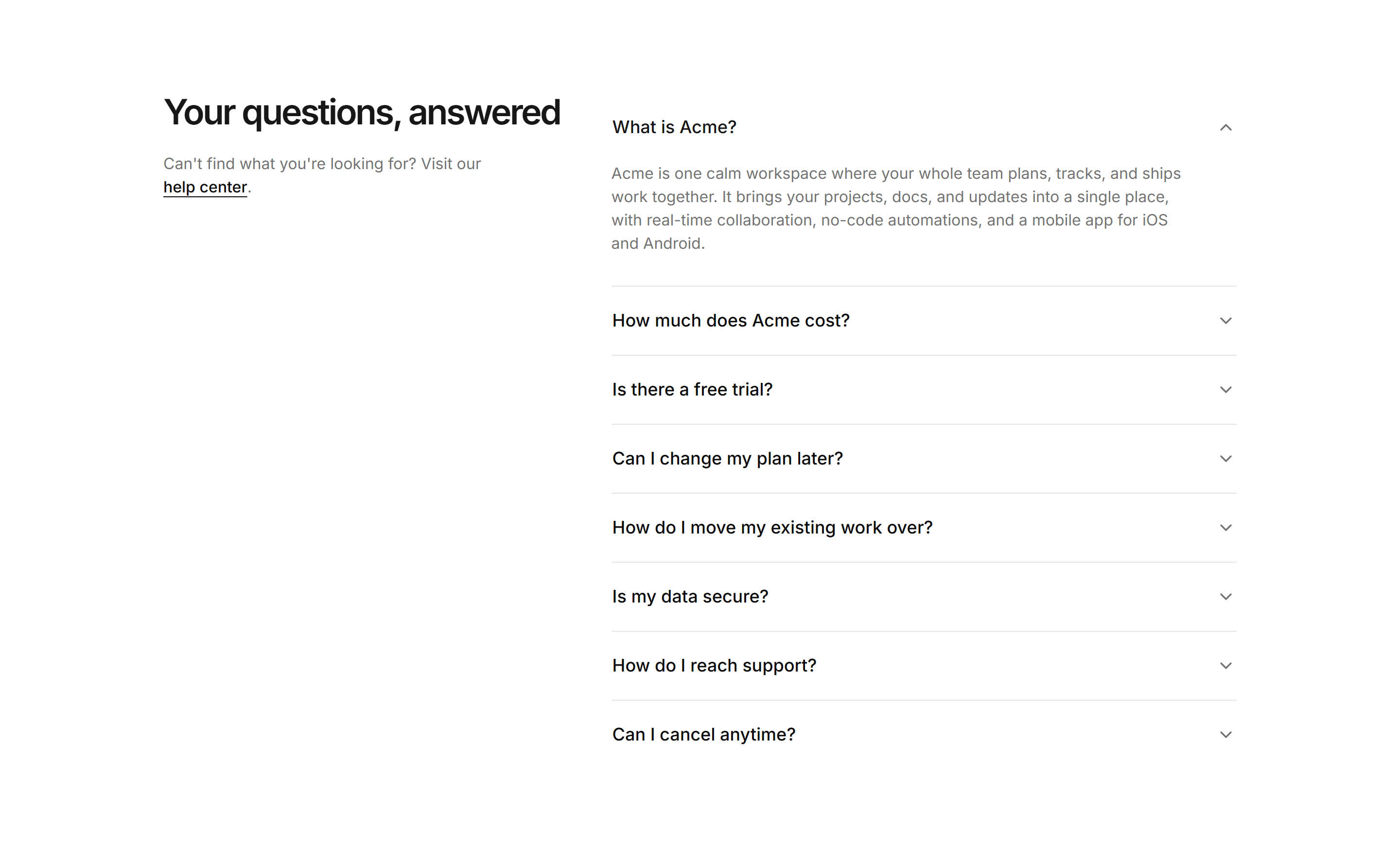 Modern SaaS FAQ: Split With Aside